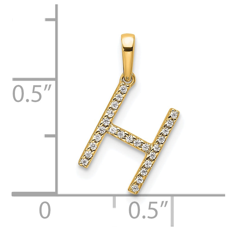 14K Yellow Gold Letter H Diamond Initial Pendant