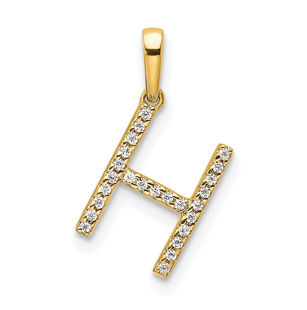14K Yellow Gold Letter H Diamond Initial Pendant