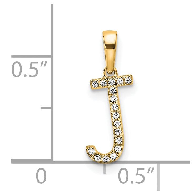 14K Yellow Gold Letter J Diamond Initial Pendant