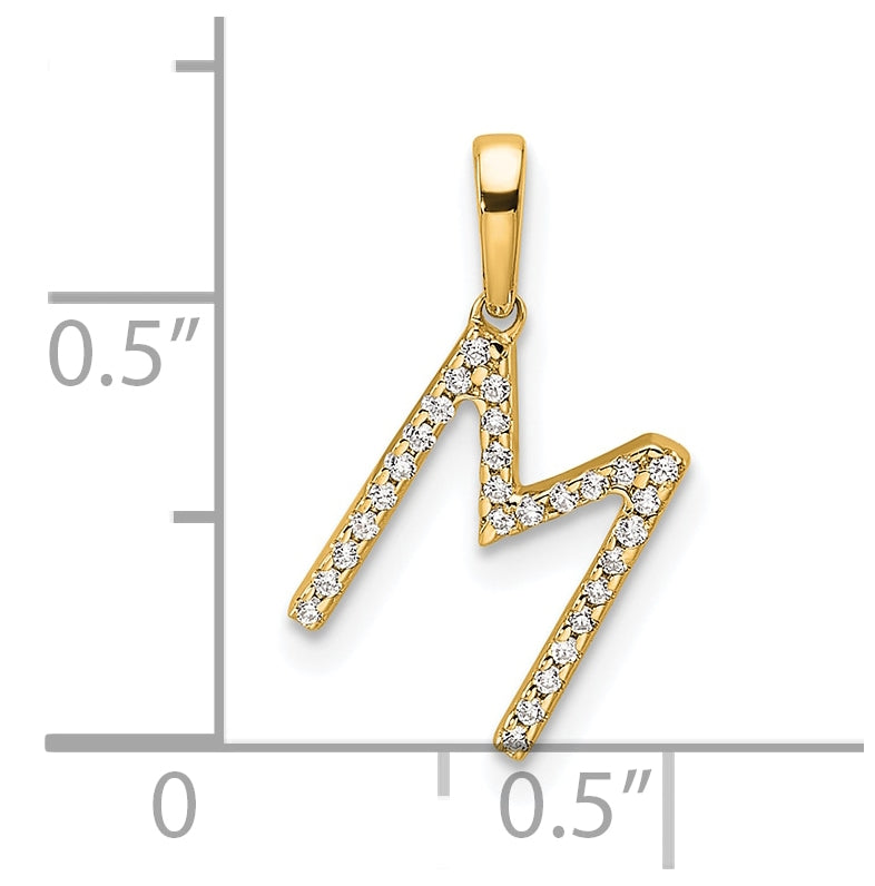 14K Yellow Gold Letter M Diamond Initial Pendant