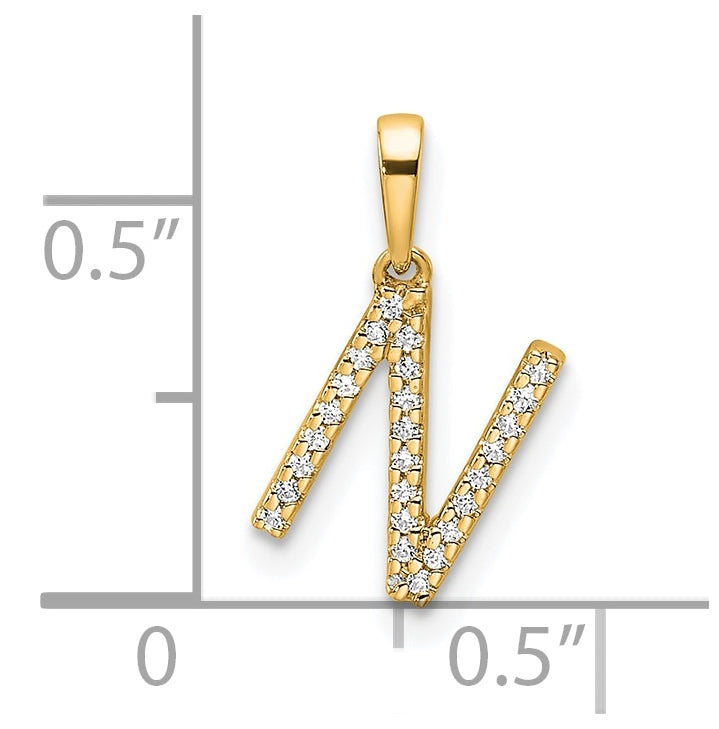 14K Yellow Gold Letter N Diamond Initial Pendant