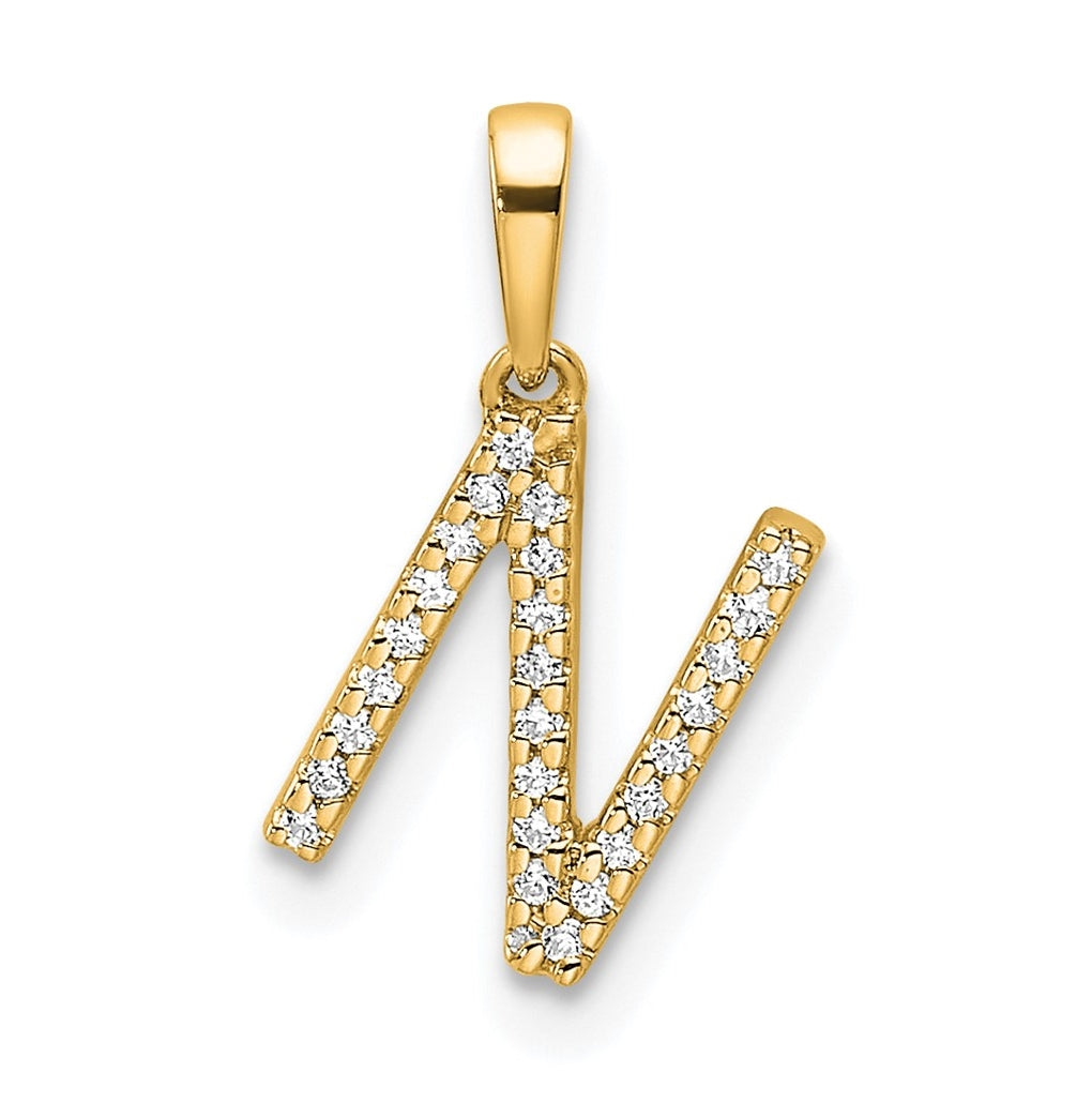 14K Yellow Gold Letter N Diamond Initial Pendant