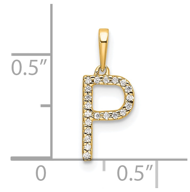 10K Yellow Gold Letter P Diamond Initial Pendant