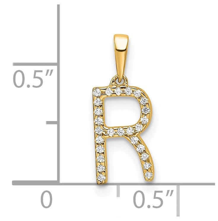 10K Yellow Gold Letter R Diamond Initial Pendant