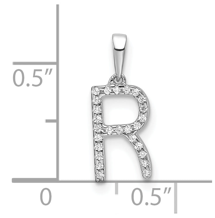 14K White Gold Letter R Diamond Initial Pendant