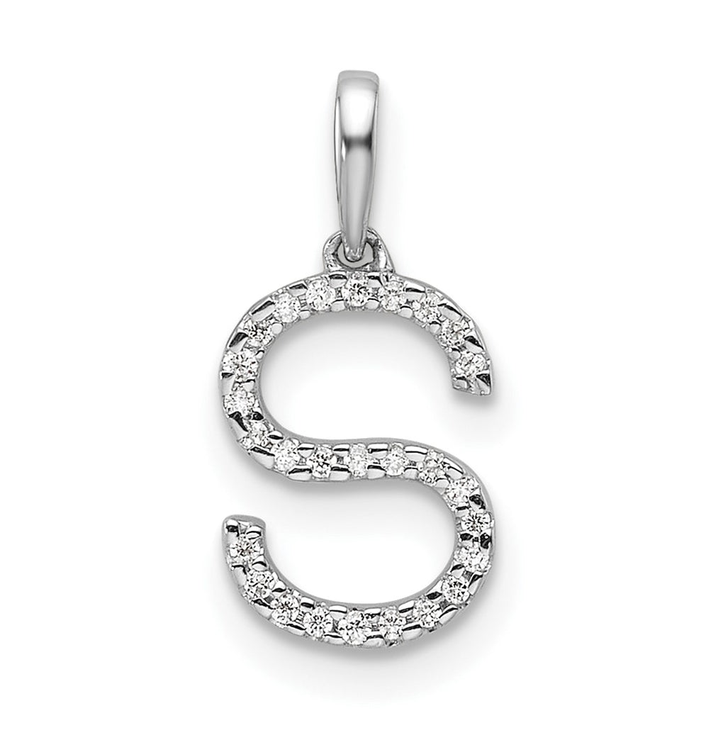 14K White Gold Letter S Diamond Initial Pendant