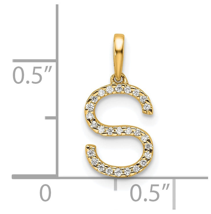 14K Yellow Gold Letter S Diamond Initial Pendant