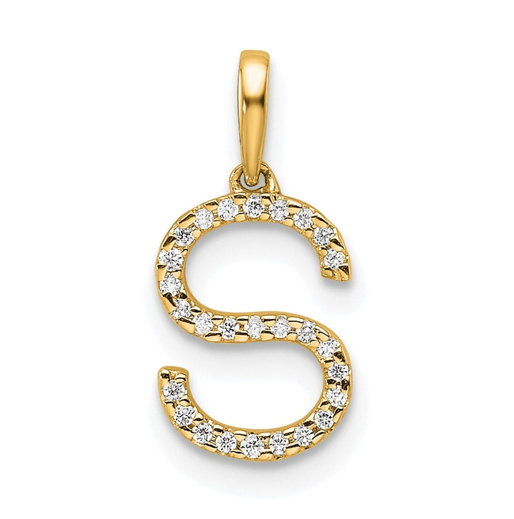 14K Yellow Gold Letter S Diamond Initial Pendant