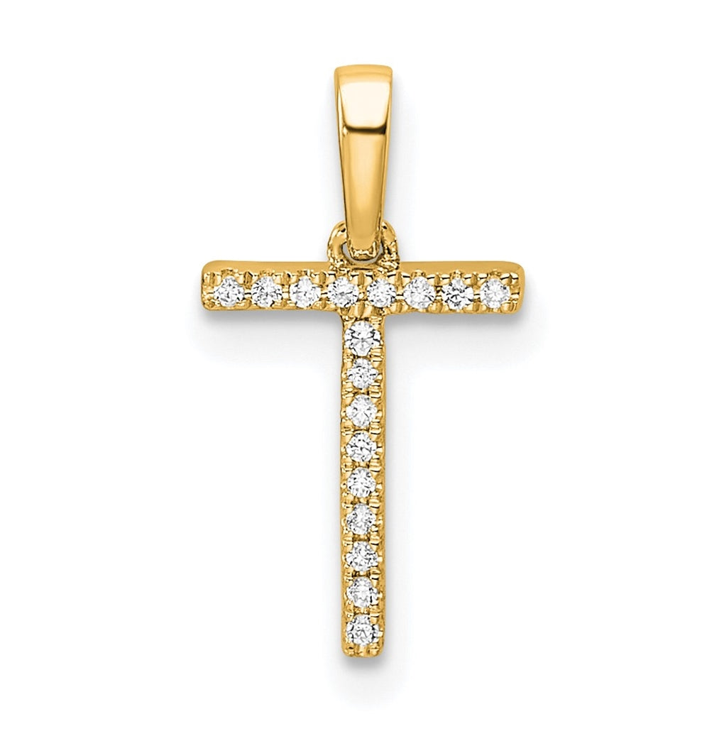 10K Yellow Gold Letter T Diamond Initial Pendant