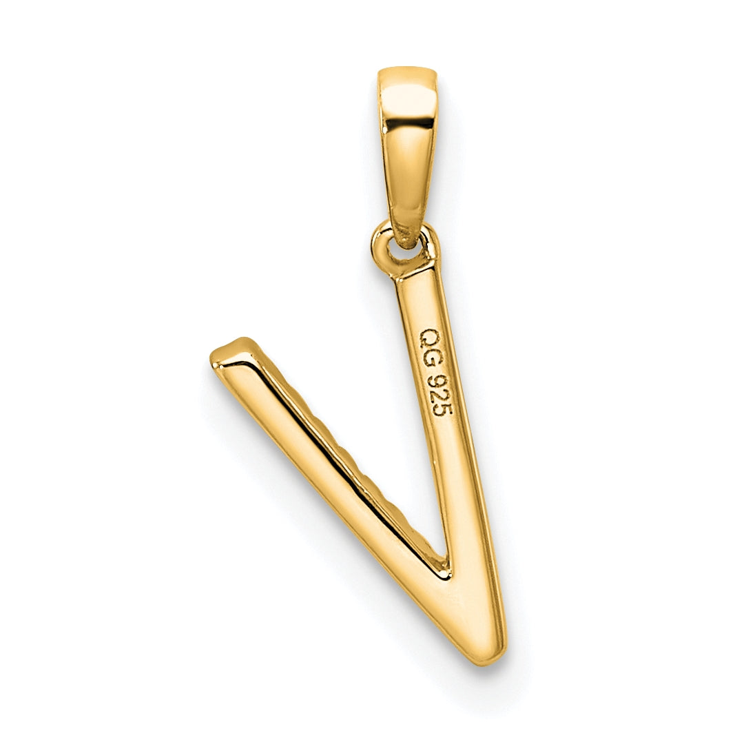 10K Yellow Gold Letter V Diamond Initial Pendant