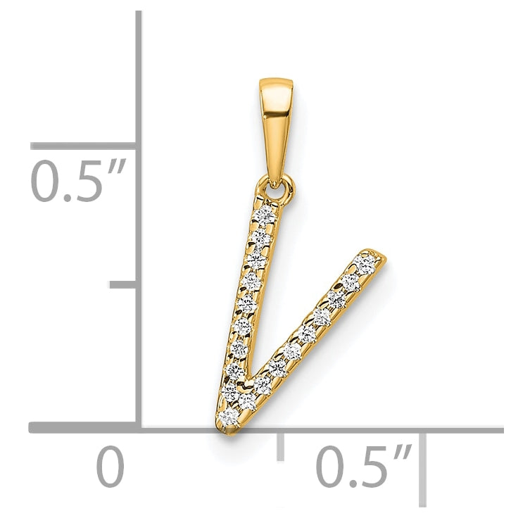 10K Yellow Gold Letter V Diamond Initial Pendant