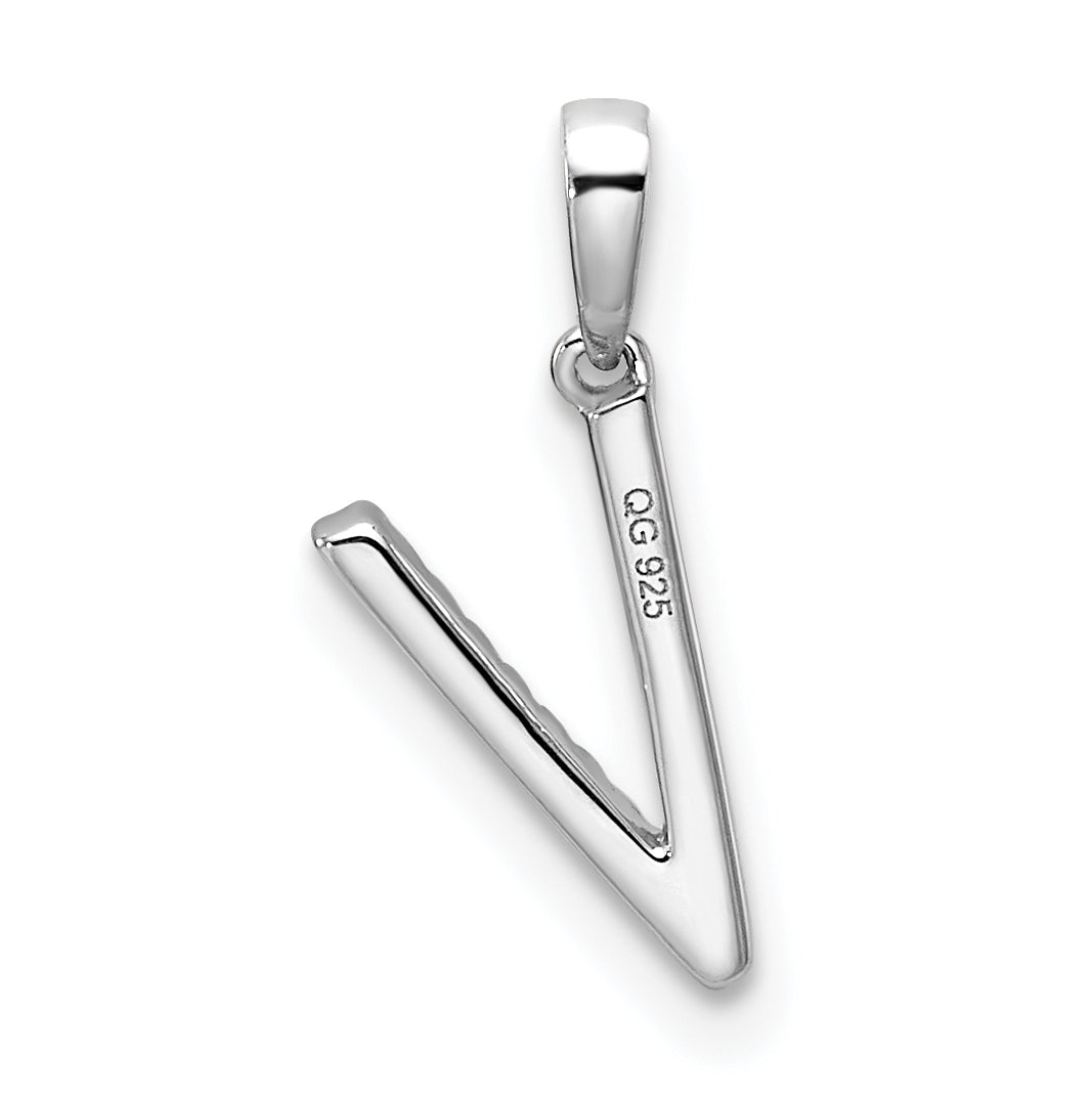 14K White Gold Letter V Diamond Initial Pendant