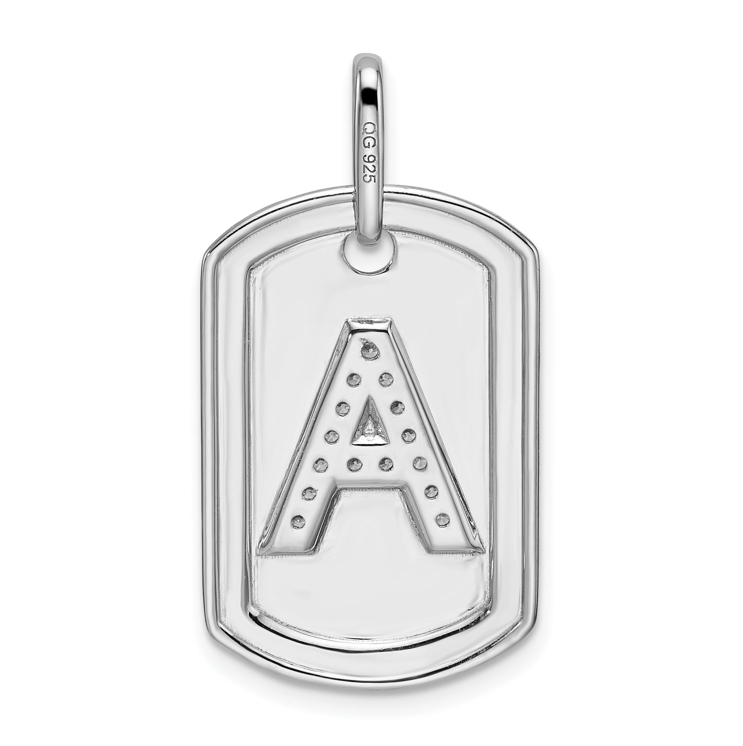 14K White Gold Diamond Initial A Dog Tag Charm