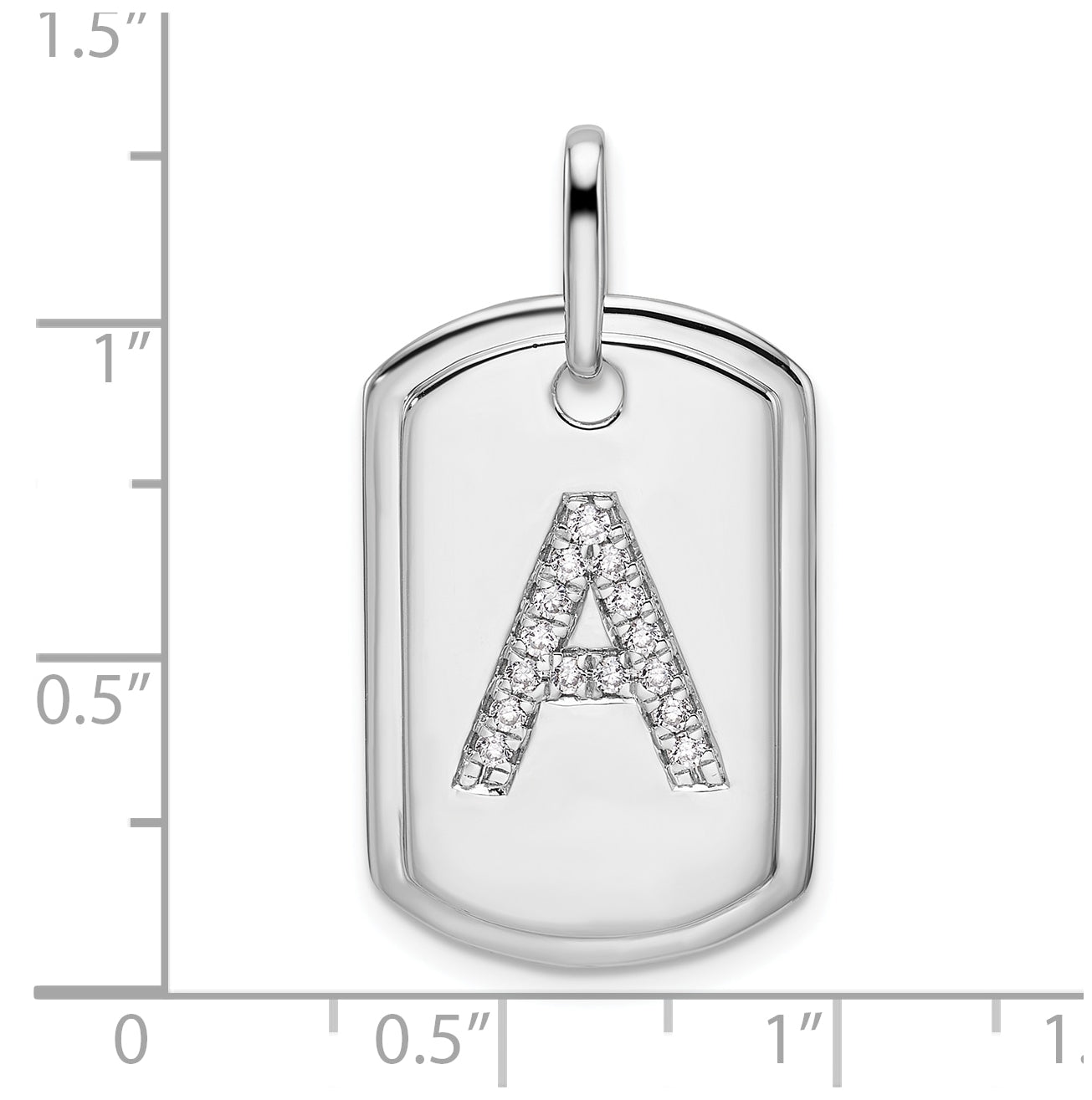 14K White Gold Diamond Initial A Dog Tag Charm