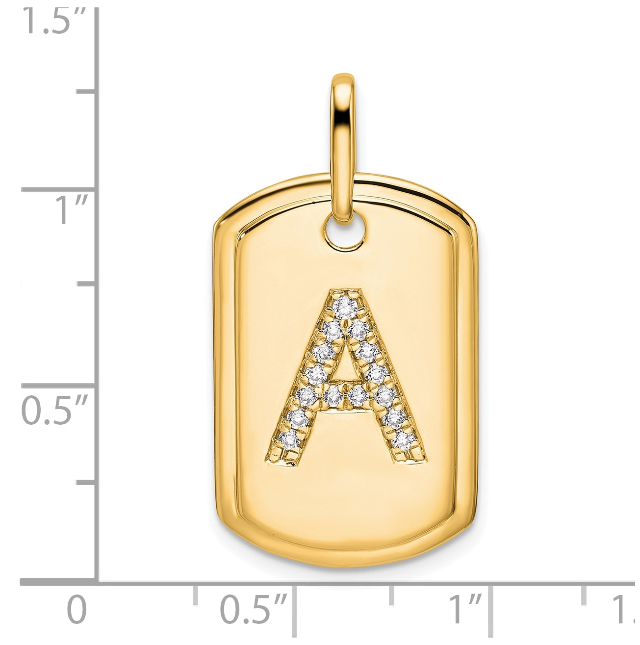 14K Yellow Gold Diamond Initial A Dog Tag Charm