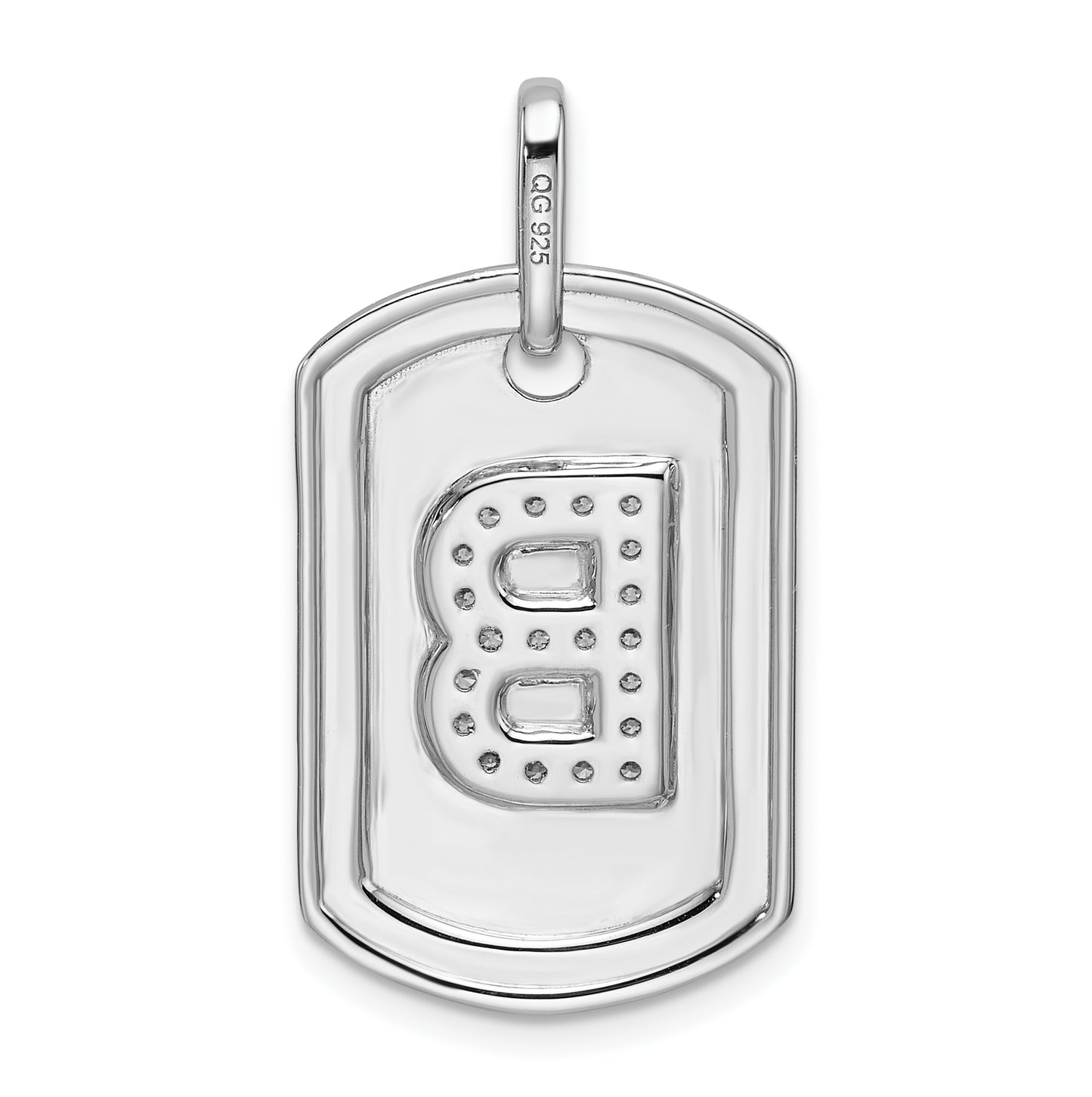 14K White Gold Diamond Initial B Dog Tag Charm