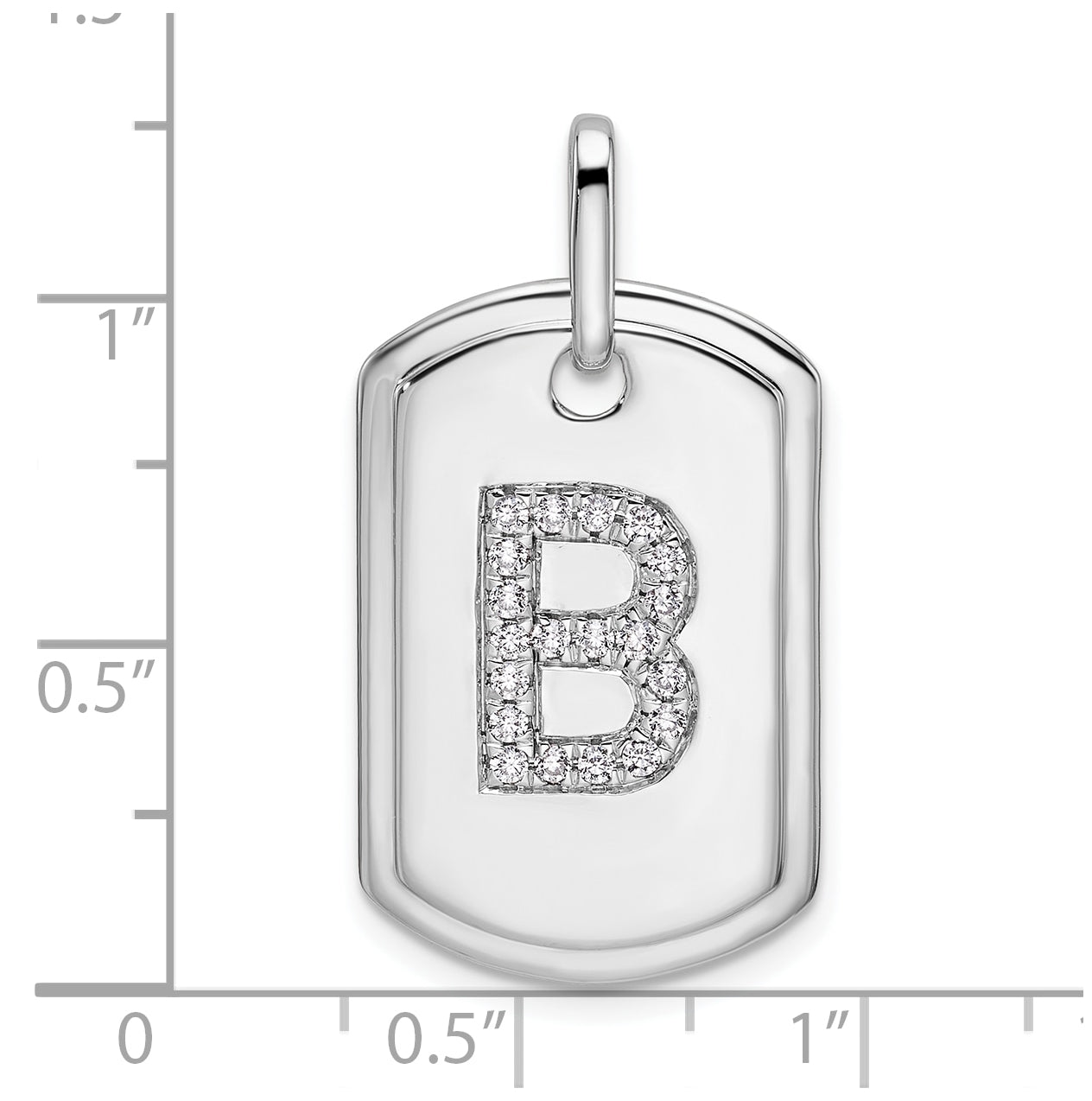 14K White Gold Diamond Initial B Dog Tag Charm