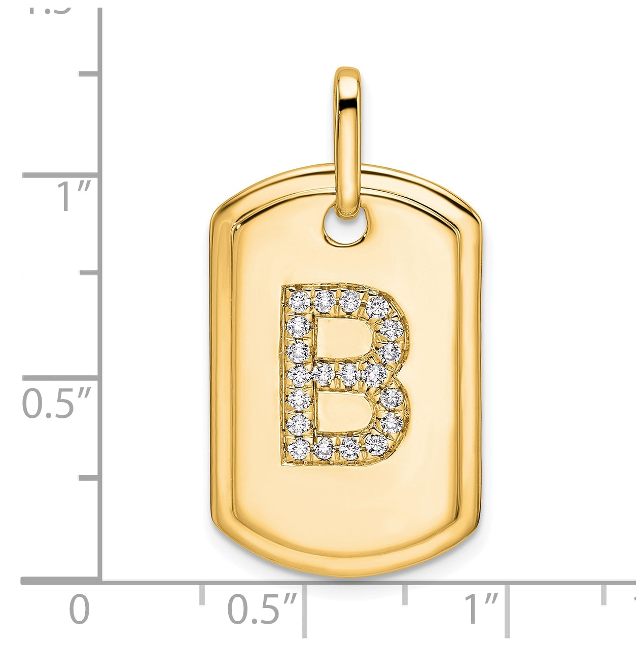 14K Yellow Gold Diamond Initial B Dog Tag Charm
