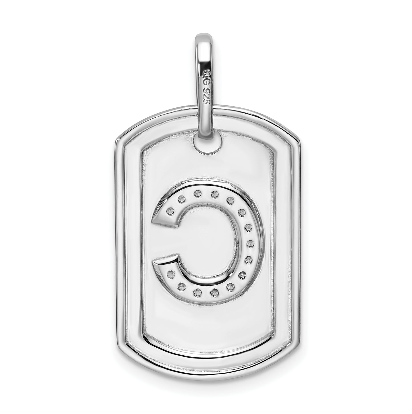 14K White Gold Diamond Initial C Dog Tag Charm