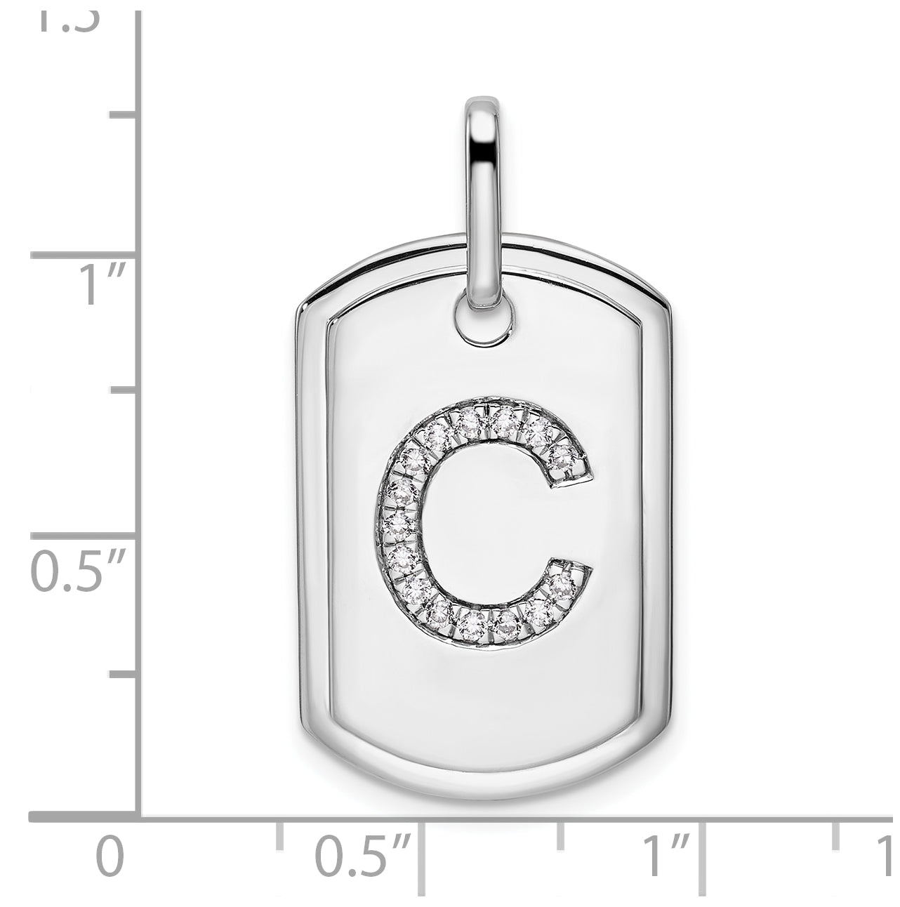 14K White Gold Diamond Initial C Dog Tag Charm