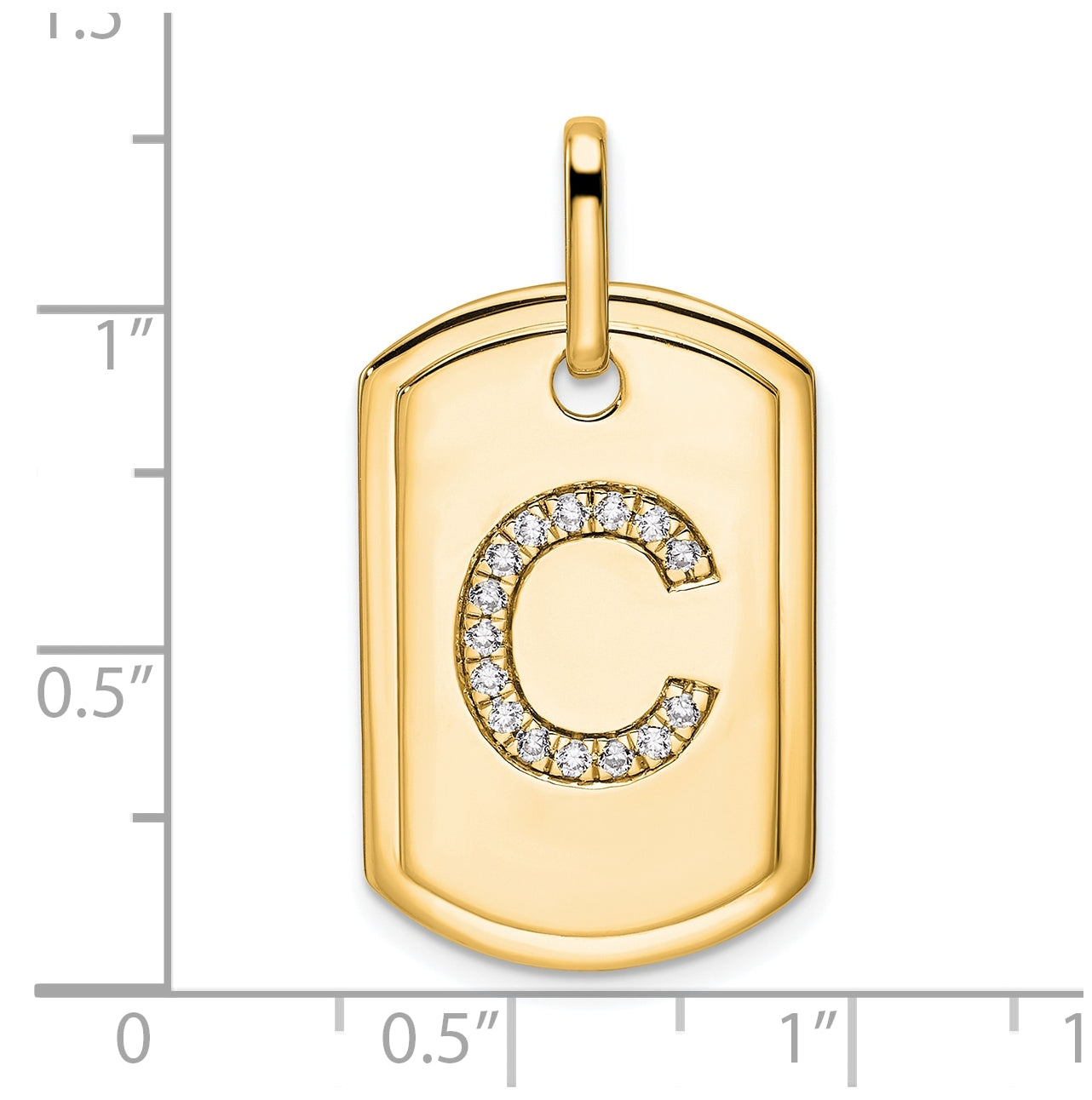 14K Yellow Gold Diamond Initial C Dog Tag Charm