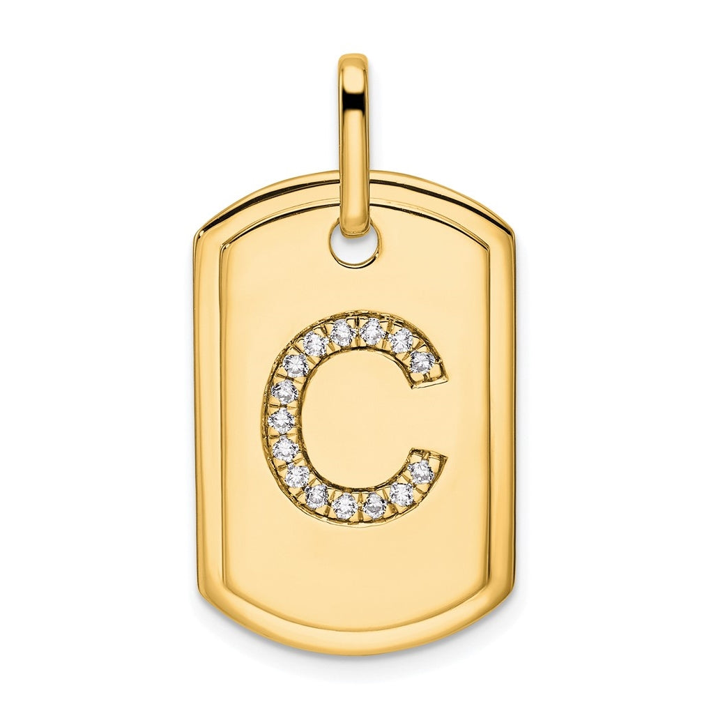 14K Yellow Gold Diamond Initial C Dog Tag Charm