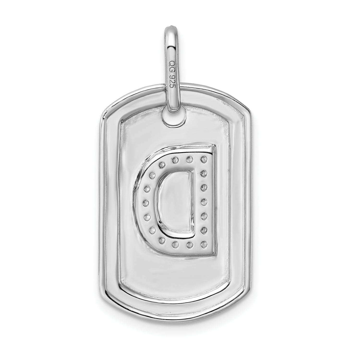 14K White Gold Diamond Initial D Dog Tag Charm