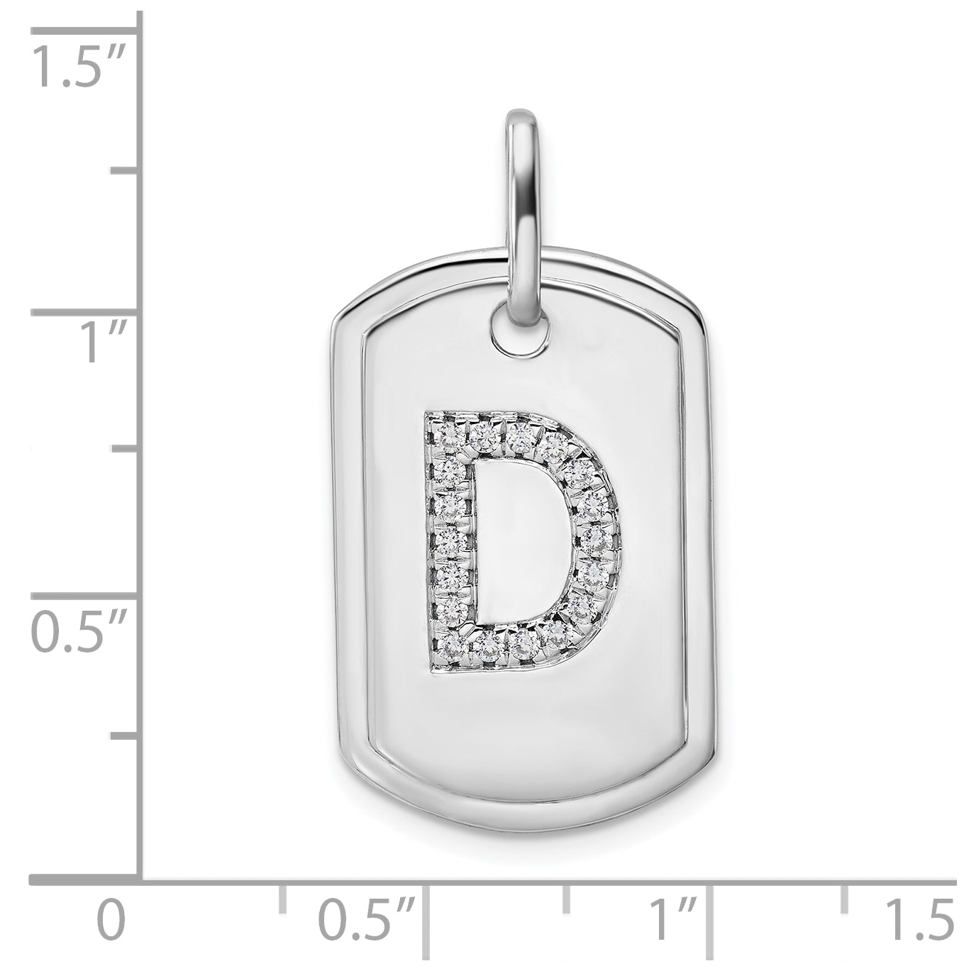 14K White Gold Diamond Initial D Dog Tag Charm