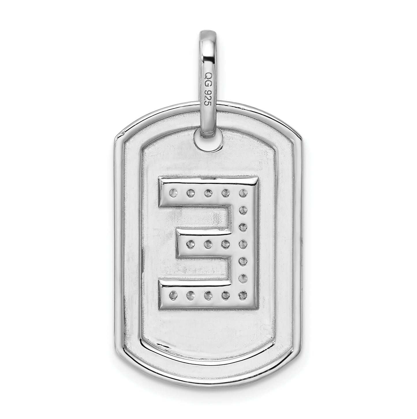 14K White Gold Diamond Initial E Dog Tag Charm