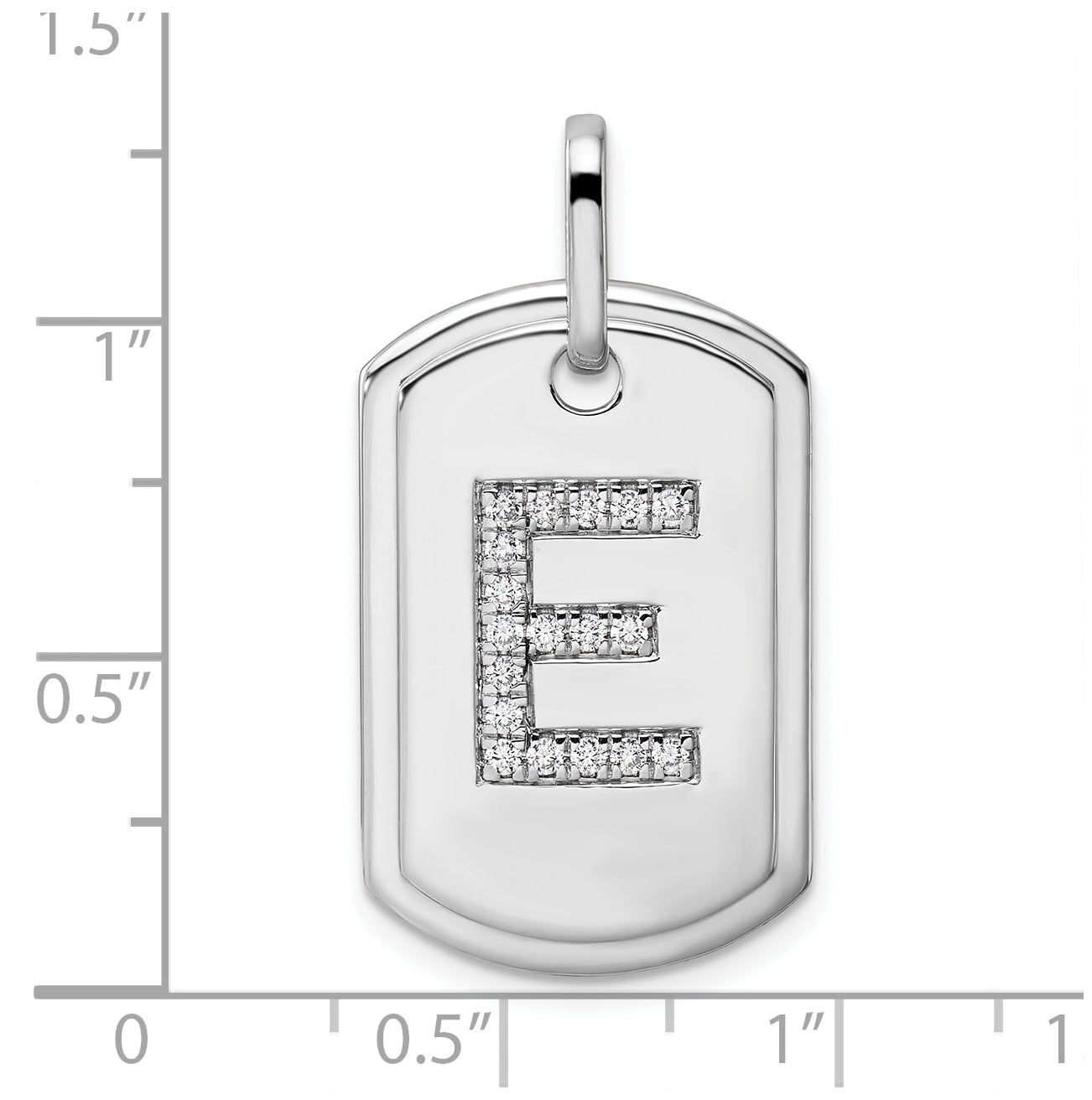 14K White Gold Diamond Initial E Dog Tag Charm