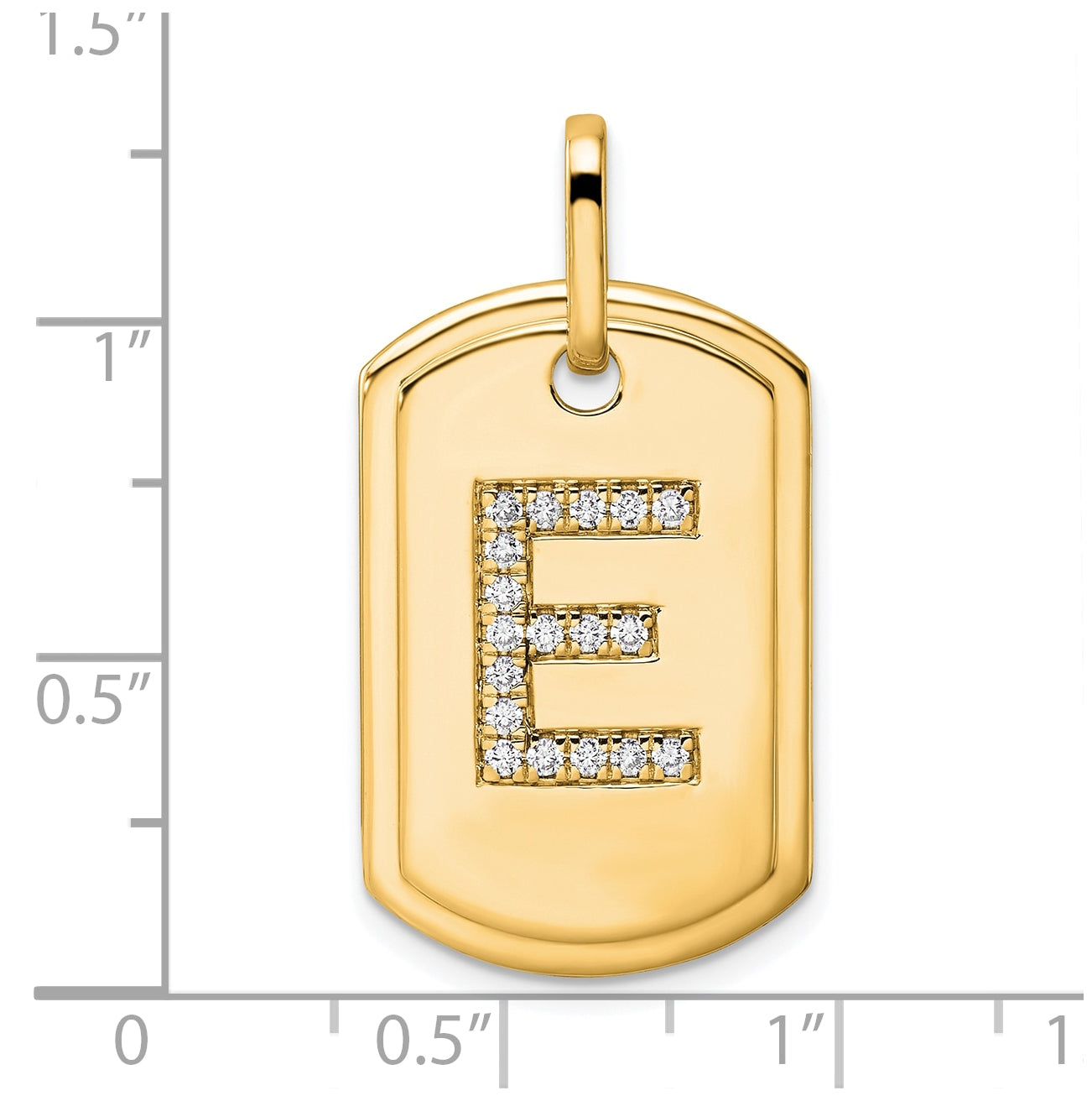 14K Yellow Gold Diamond Initial E Dog Tag Charm