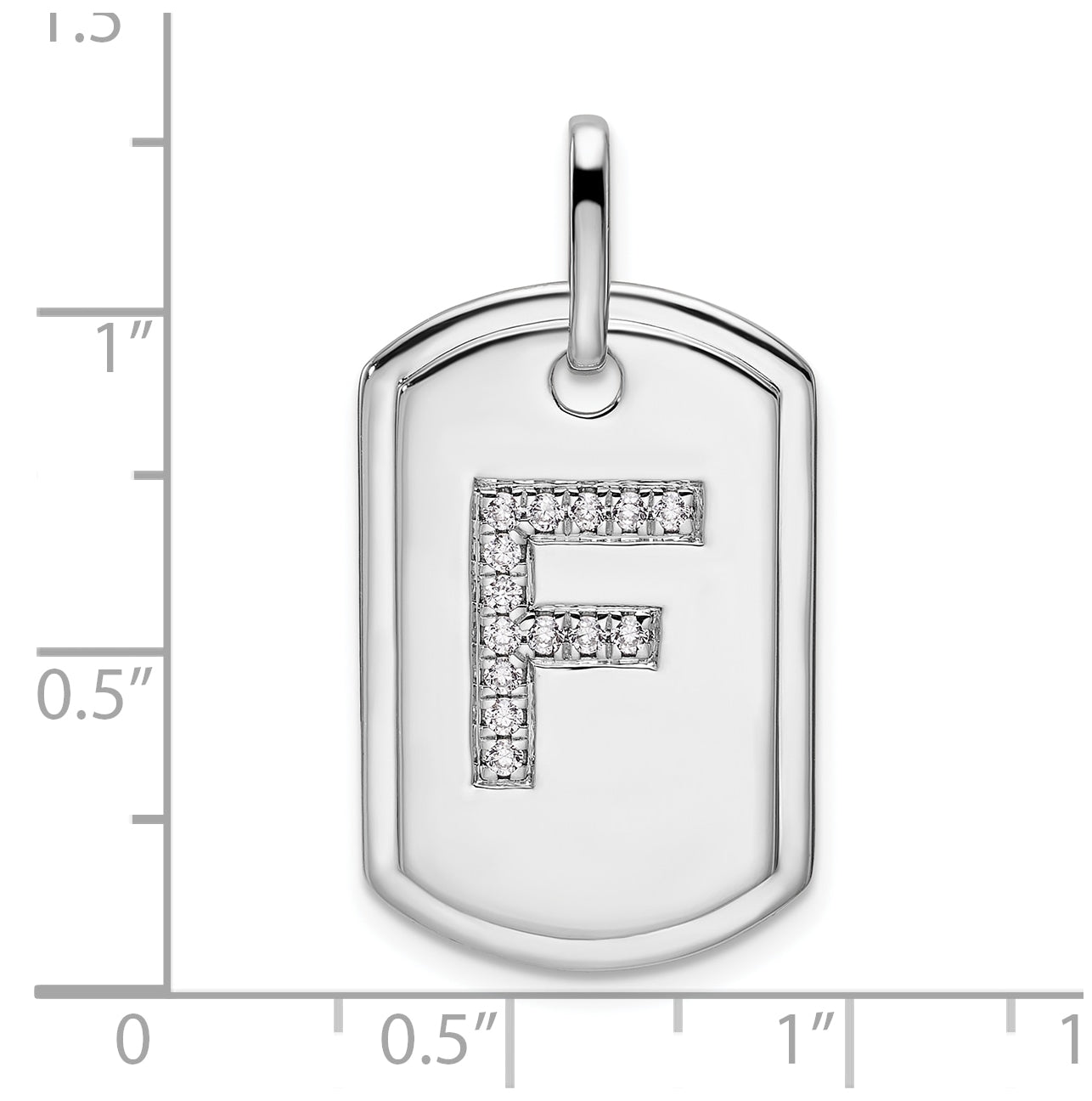 14K White Gold Diamond Initial F Dog Tag Charm