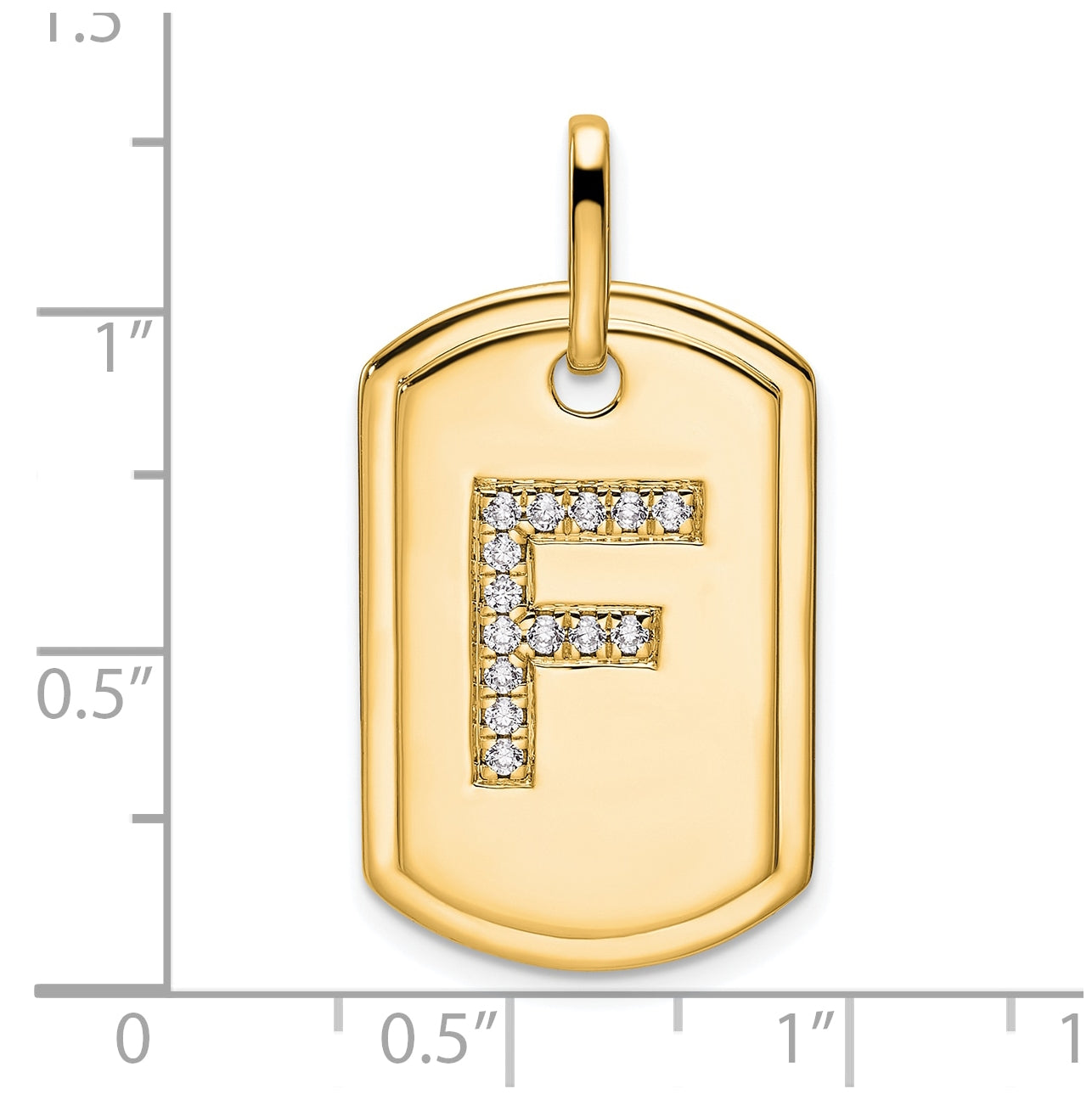 14K Yellow Gold Diamond Initial F Dog Tag Charm