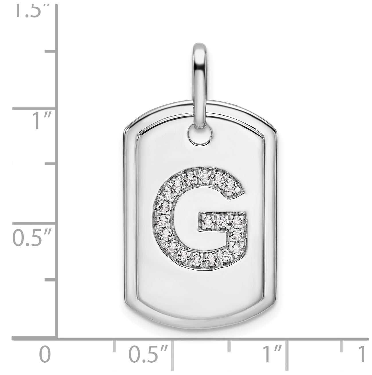 14K White Gold Diamond Initial G Dog Tag Charm