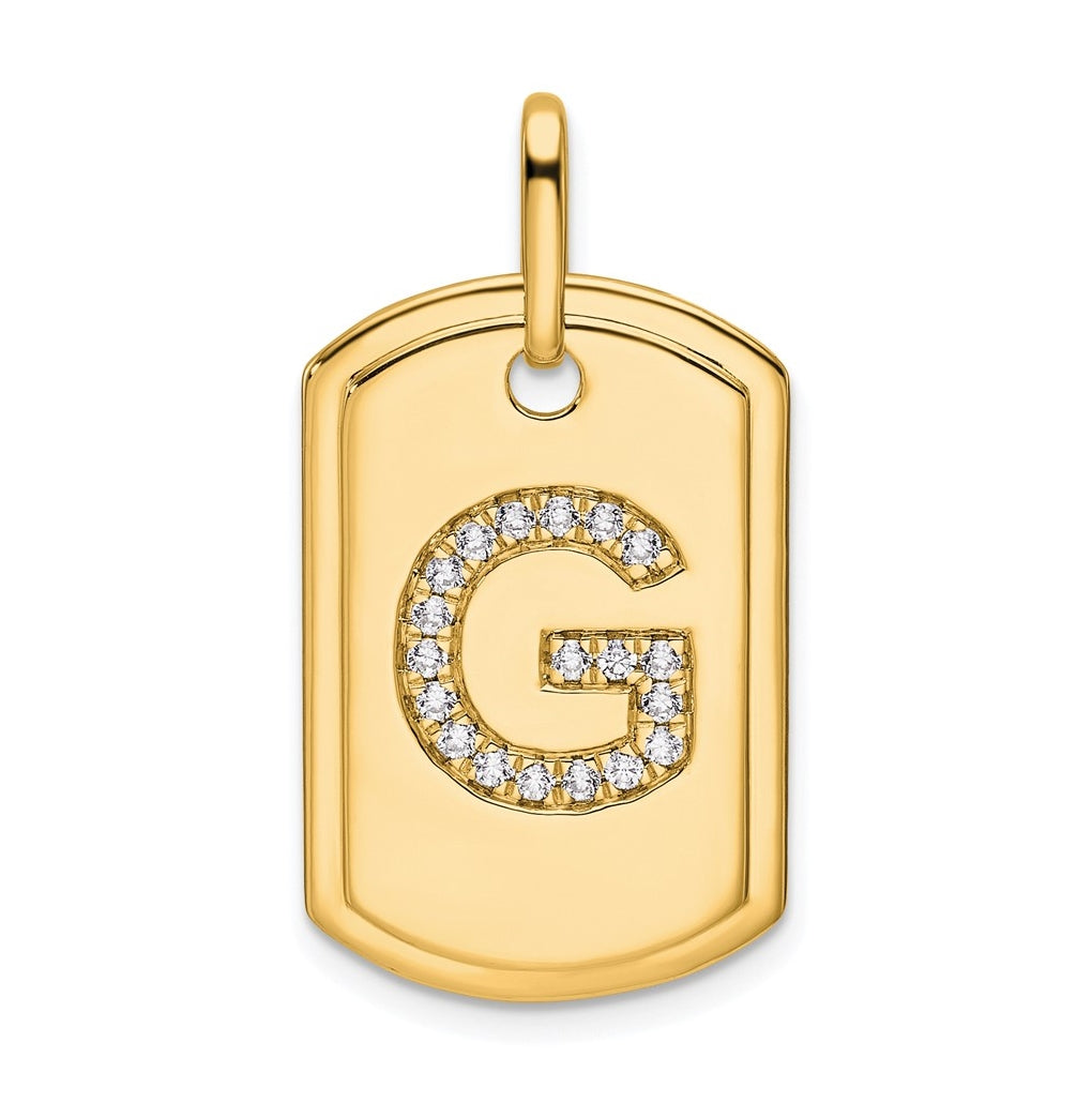 14K Yellow Gold Diamond Initial G Dog Tag Charm