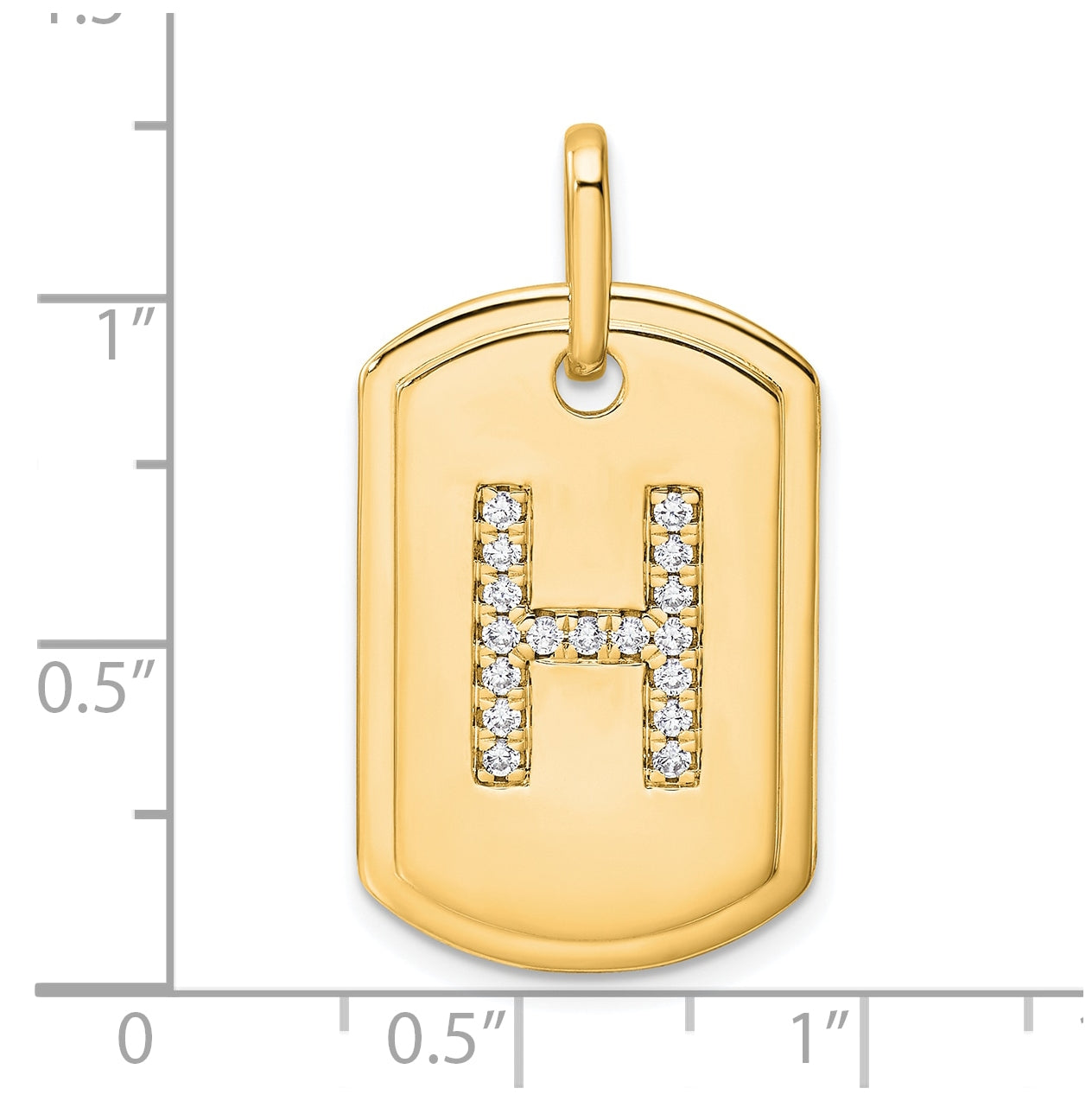14K Yellow Gold Diamond Initial H Dog Tag Charm