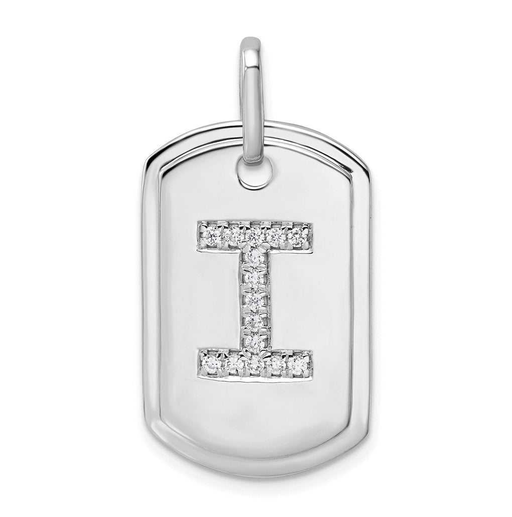 14K White Gold Diamond Initial I Dog Tag Charm