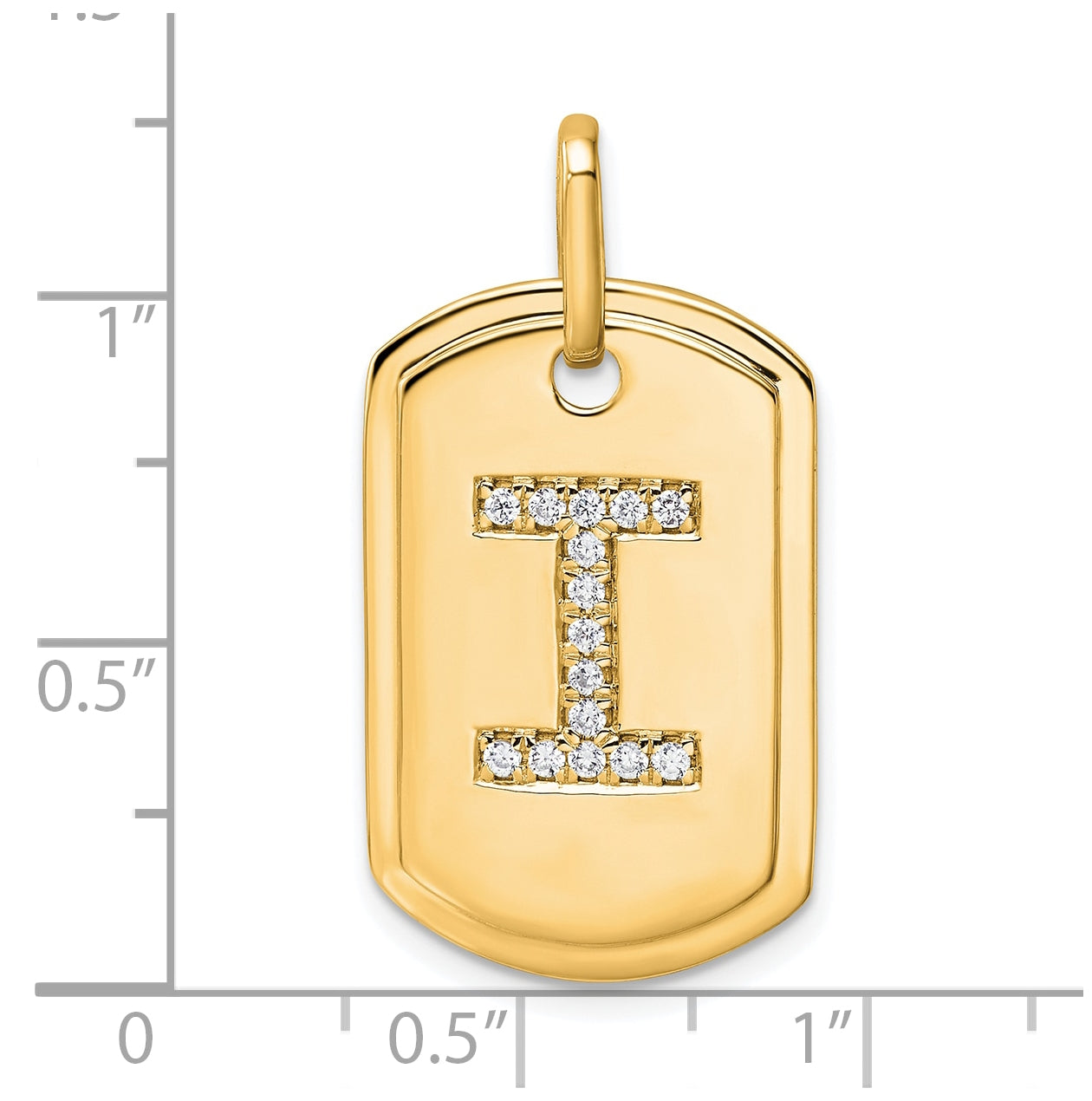 14K Yellow Gold Diamond Initial I Dog Tag Charm