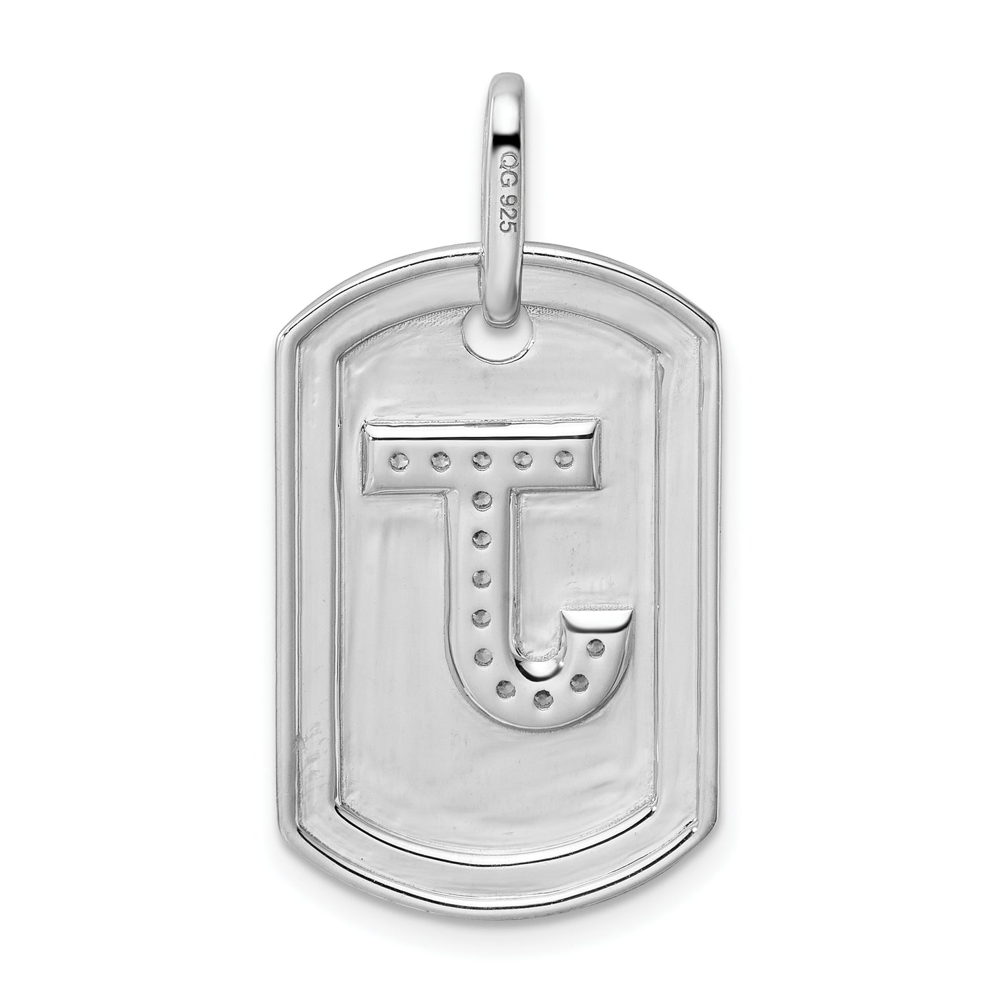 14K White Gold Diamond Initial J Dog Tag Charm