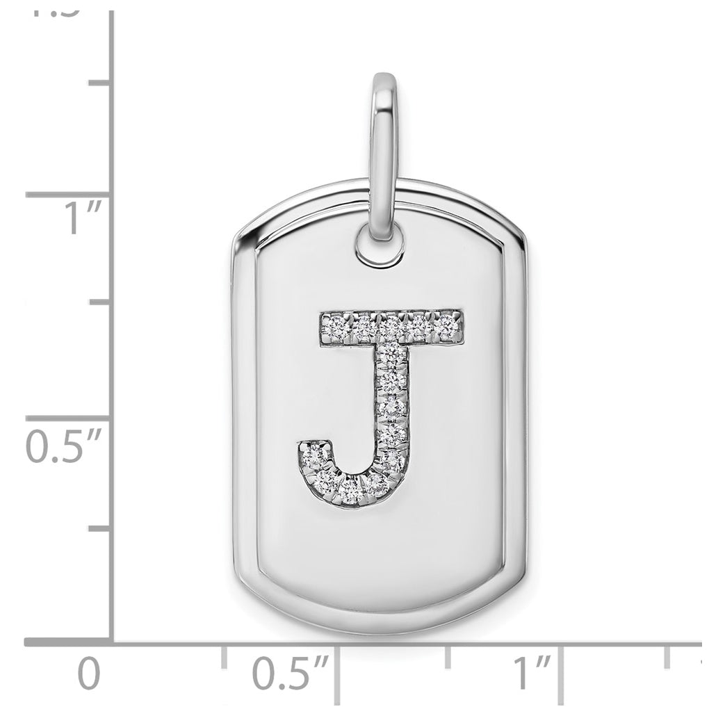 14K White Gold Diamond Initial J Dog Tag Charm – Elegant Jewelry Gift for Birthday, Anniversary, Engagement, Wedding