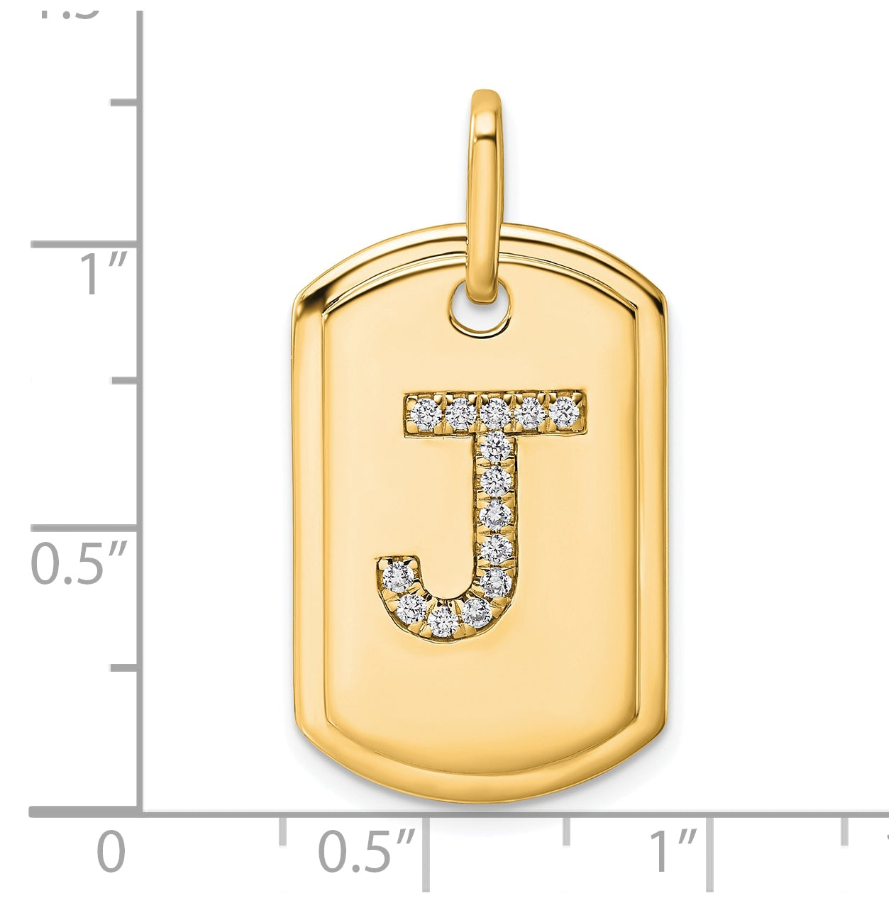 14K Yellow Gold Diamond Initial J Dog Tag Charm