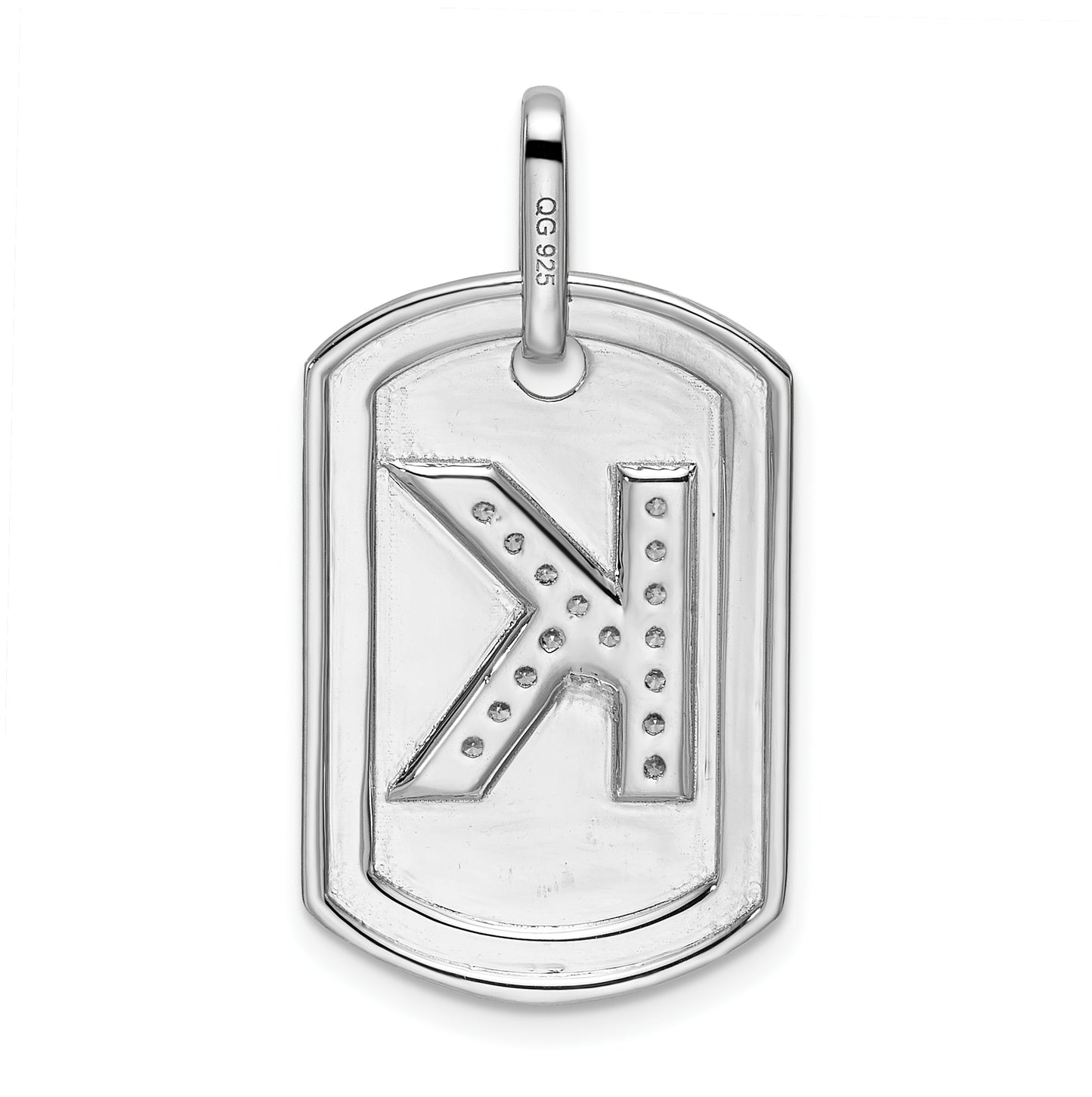 14K White Gold Diamond Initial K Dog Tag Charm