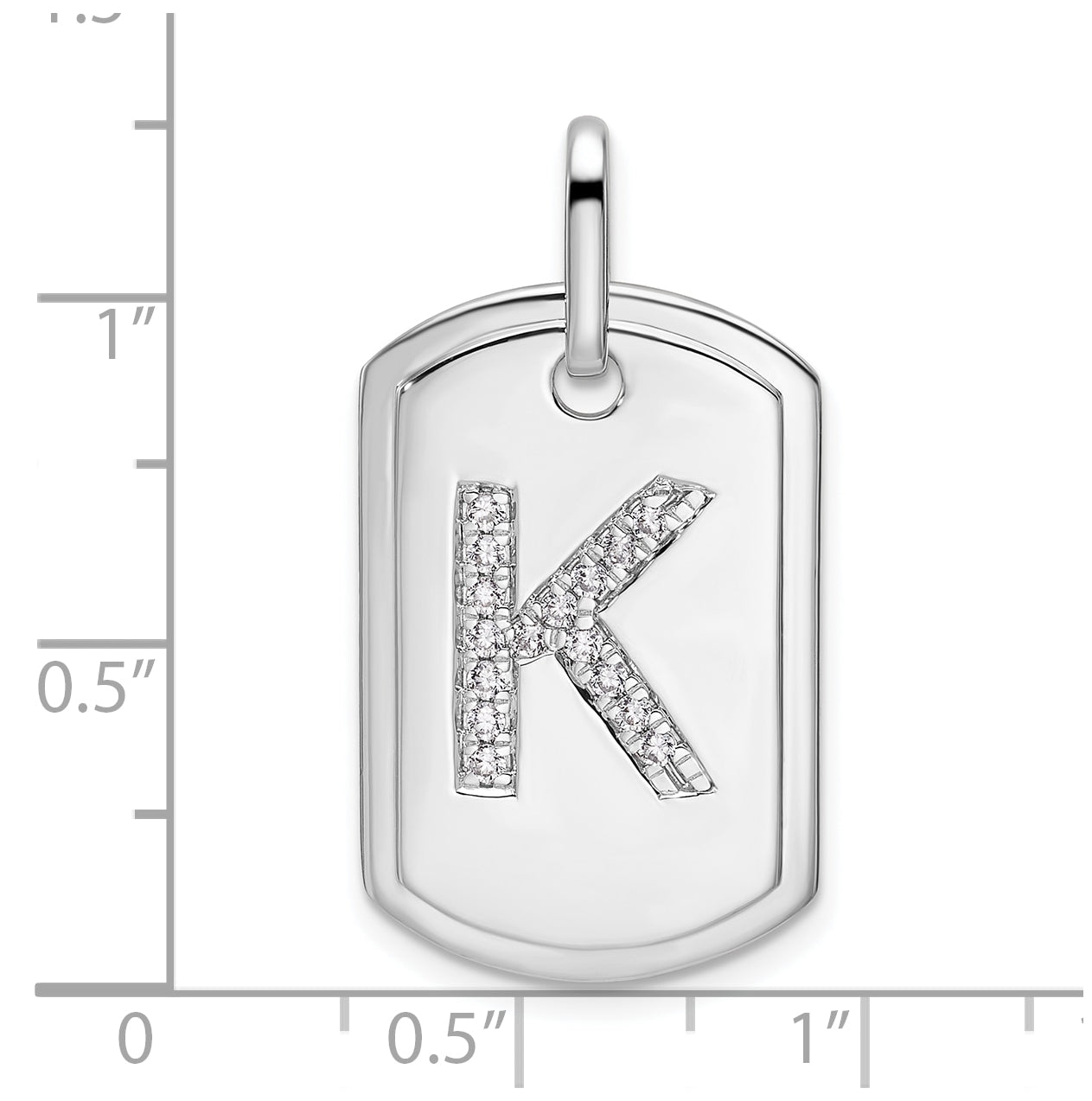 14K White Gold Diamond Initial K Dog Tag Charm