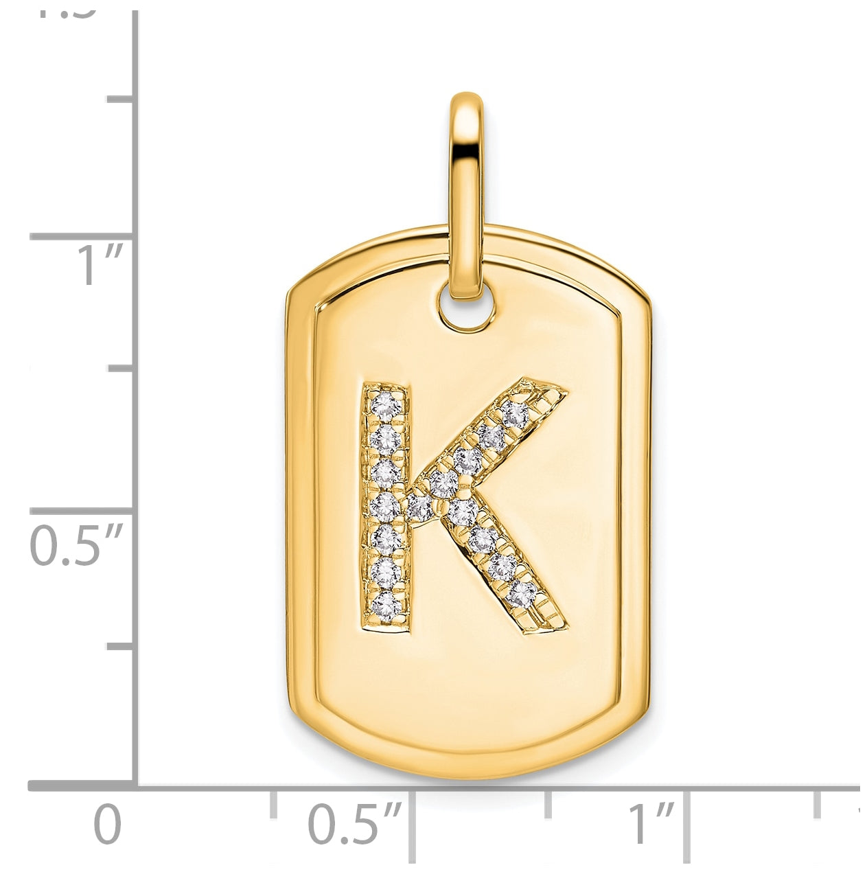 14K Yellow Gold Diamond Initial K Dog Tag Charm