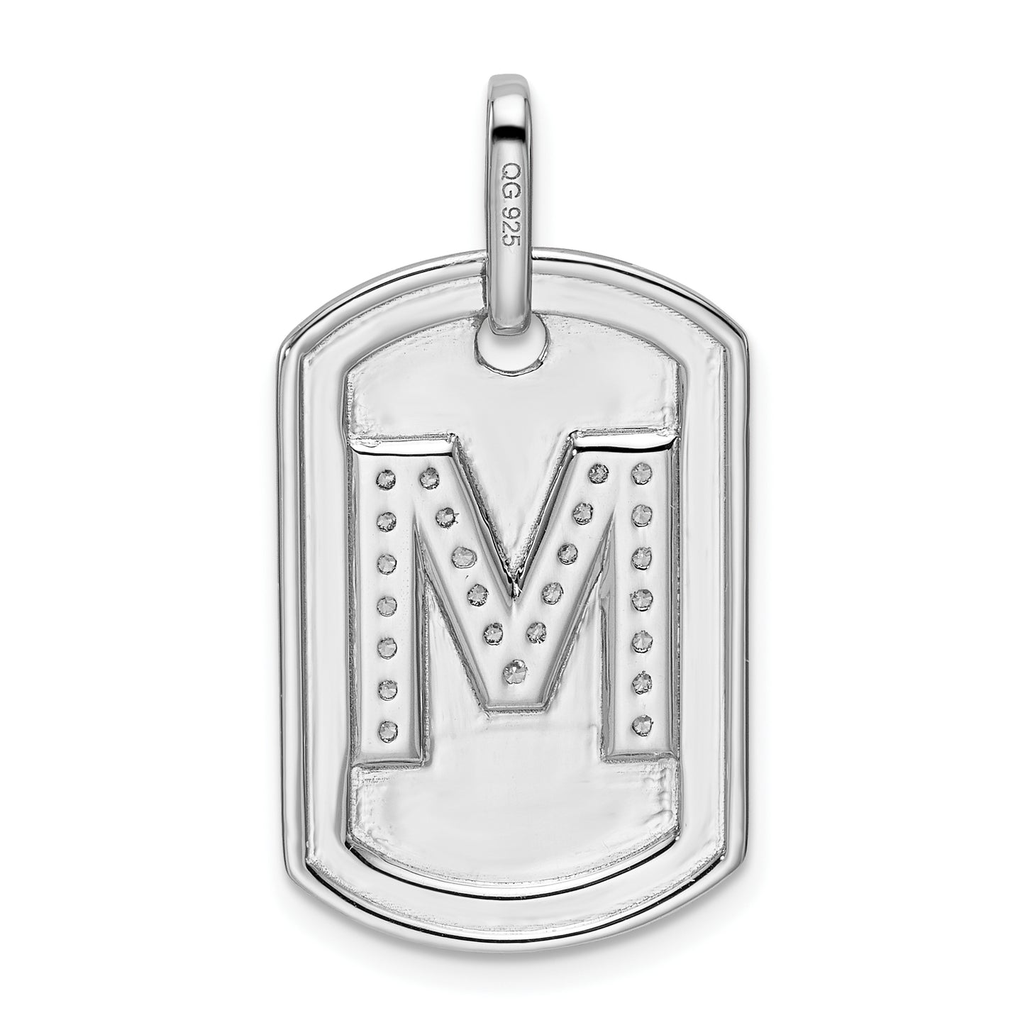 14K White Gold Diamond Gold Initial M Dog Tag Charm