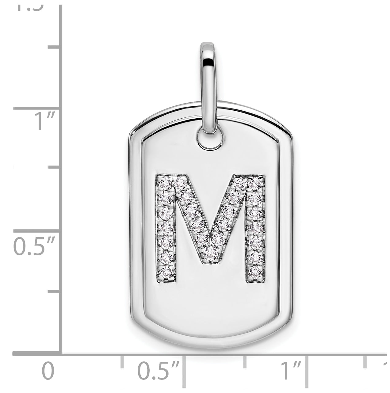 14K White Gold Diamond Gold Initial M Dog Tag Charm