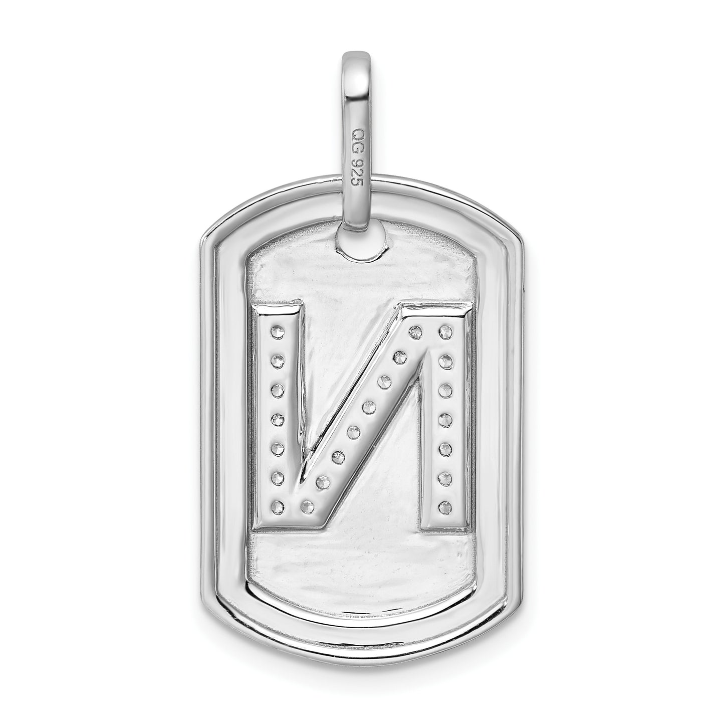 14K White Gold Diamond Initial N Dog Tag Charm
