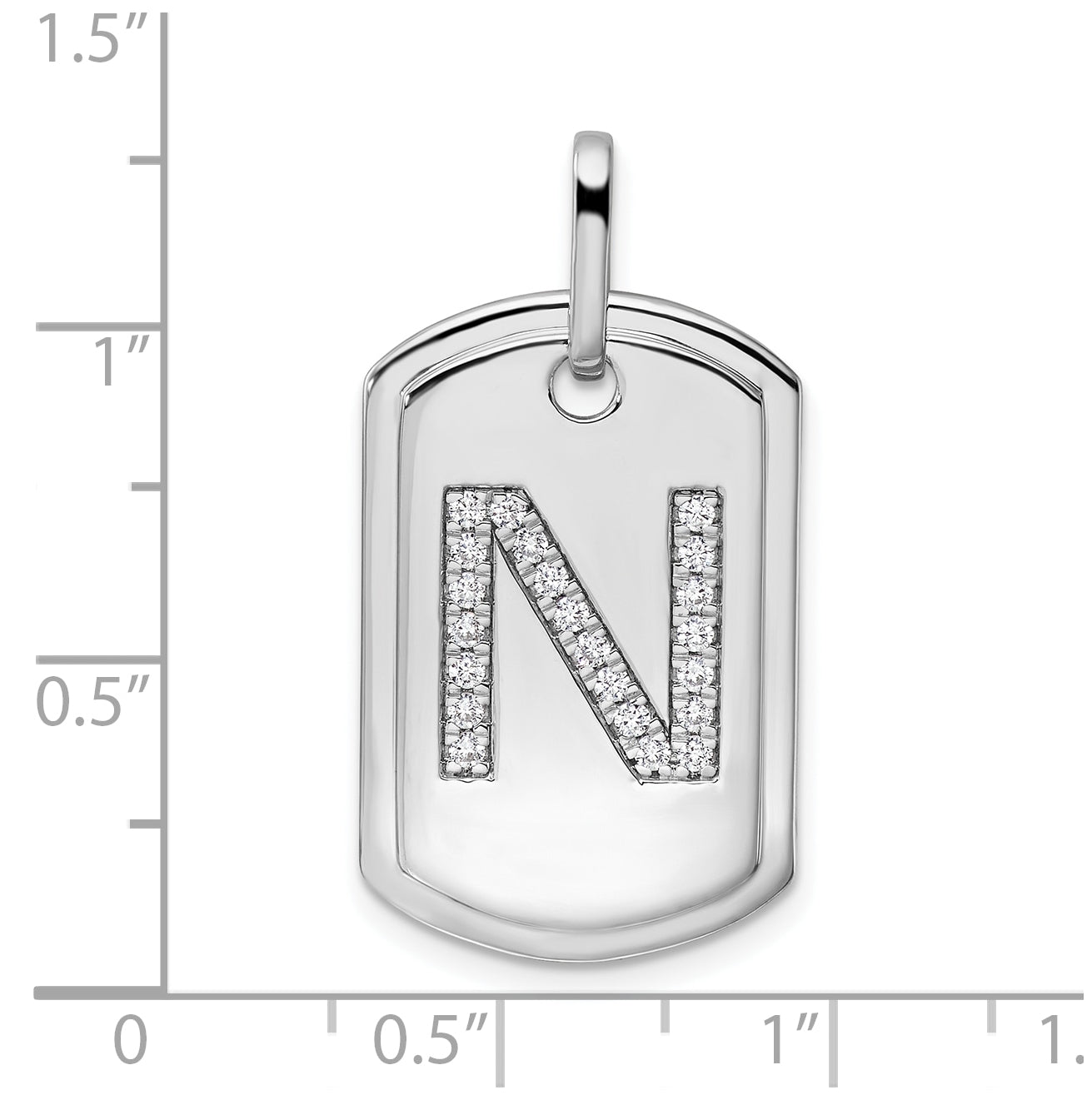 14K White Gold Diamond Initial N Dog Tag Charm