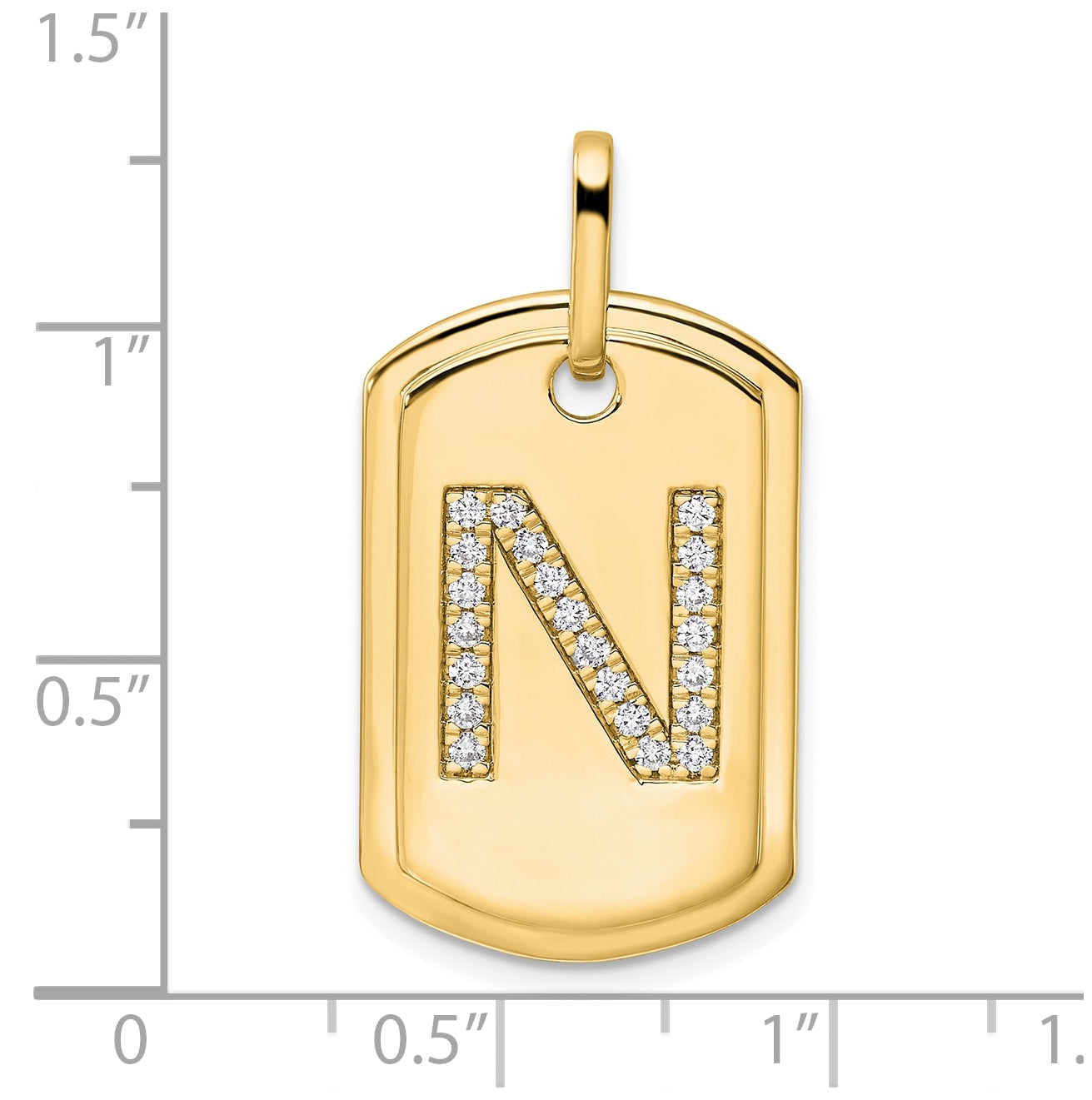 14K Yellow Gold Diamond Initial N Dog Tag Charm