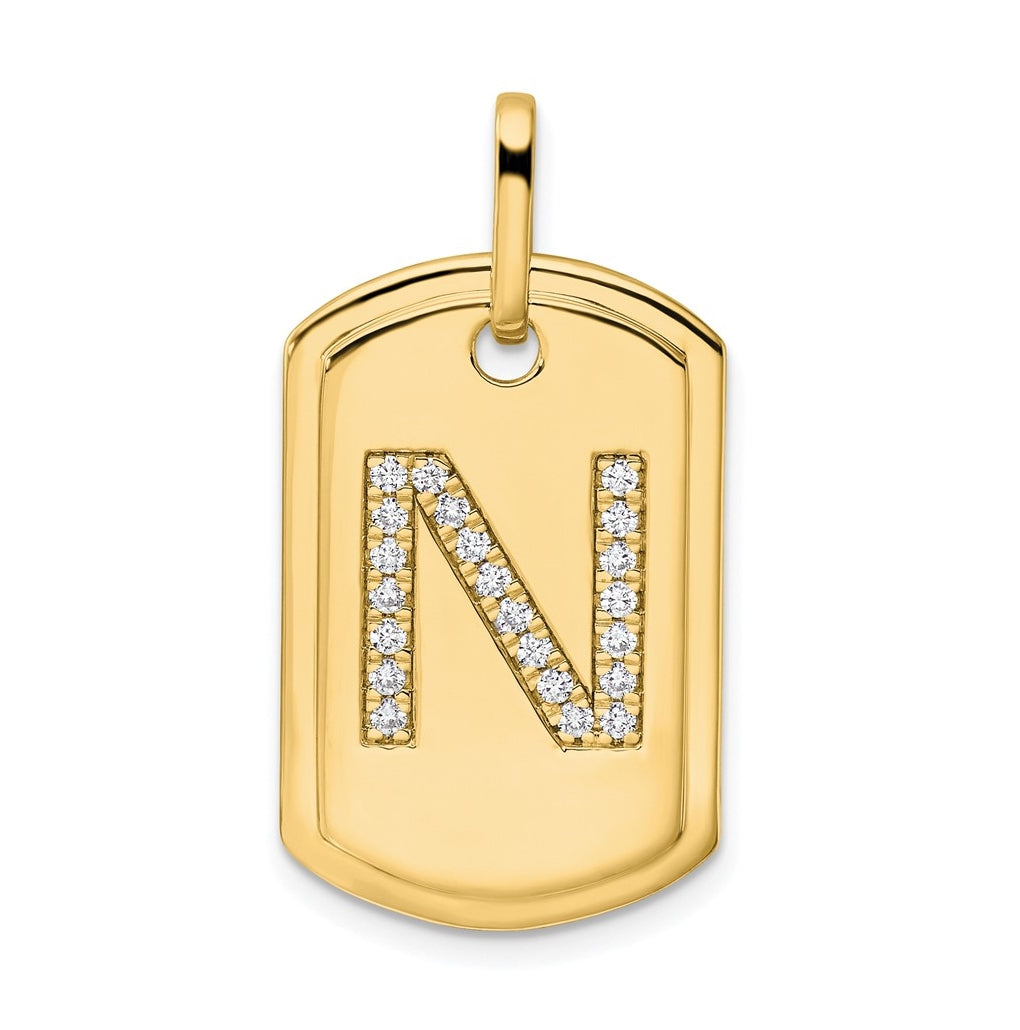 14K Yellow Gold Diamond Initial N Dog Tag Charm